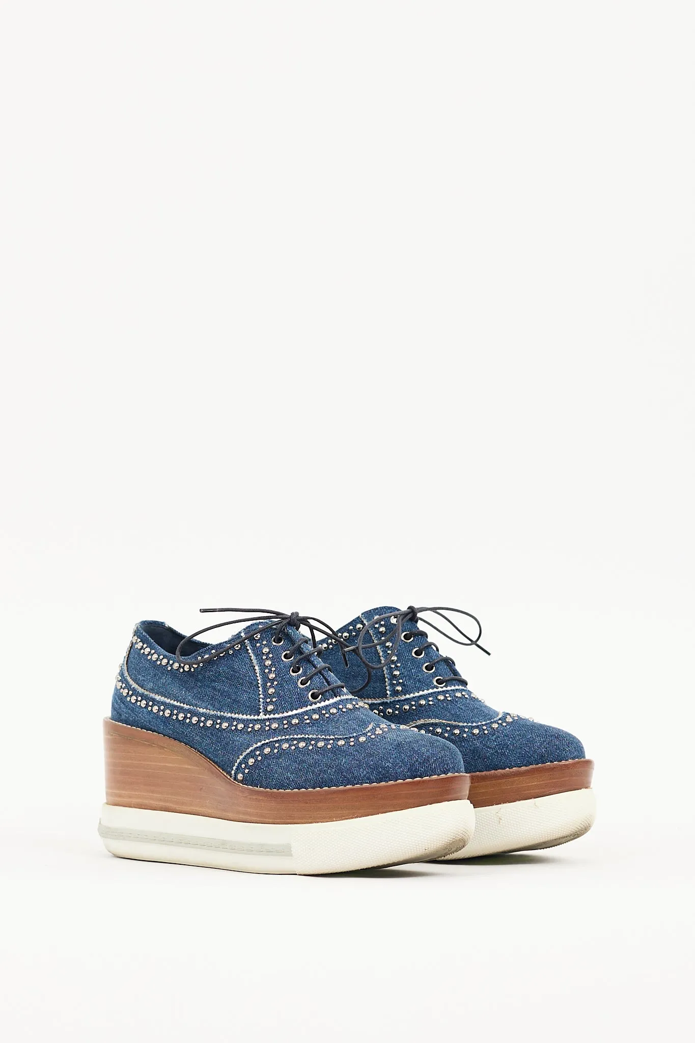 Blue Denim Embellished Platform Oxford