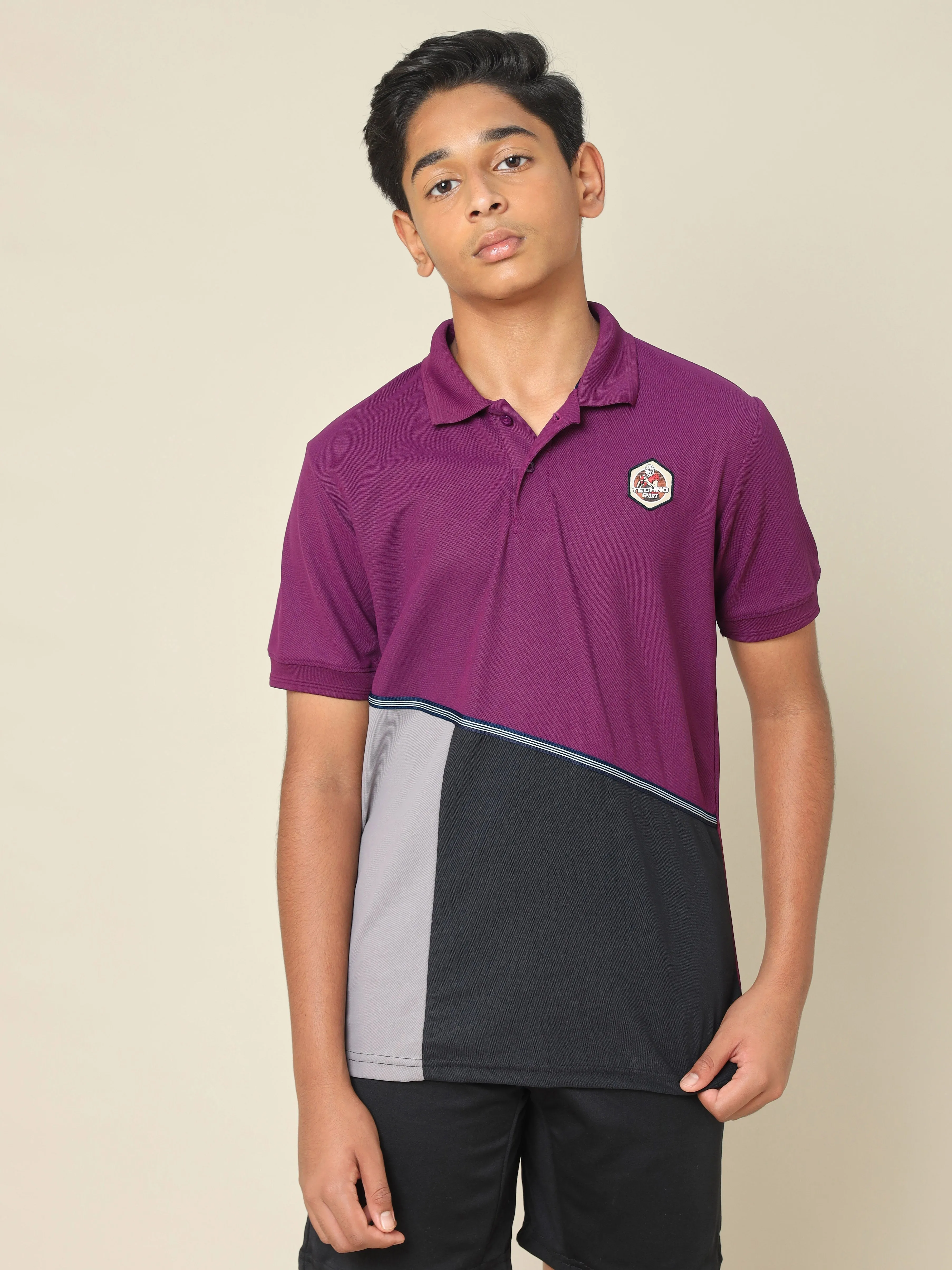 Boys Colorblock Slim Fit Polo T-shirt with MATPIQ