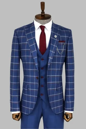 Checked Blue Men Suit - Wessi