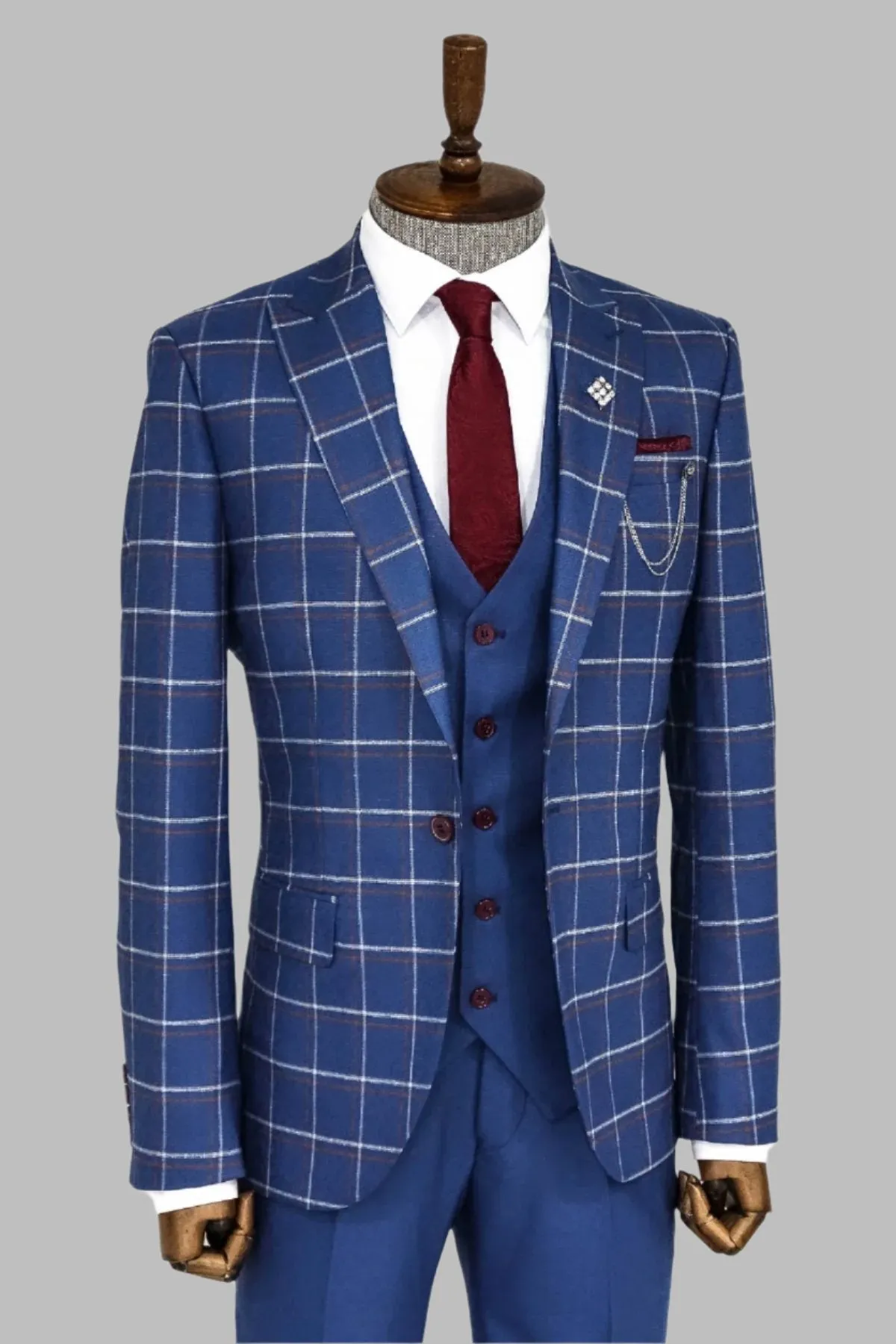 Checked Blue Men Suit - Wessi