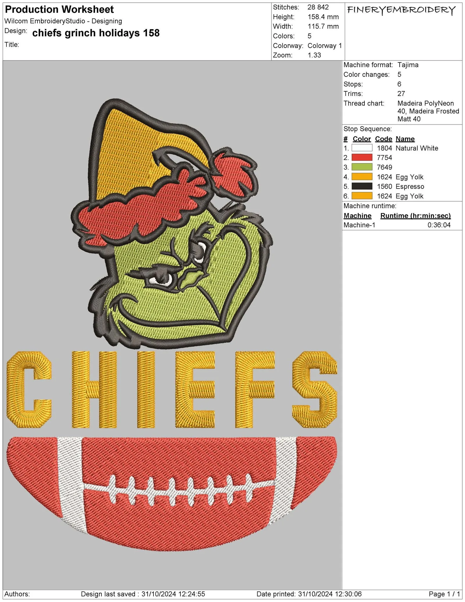 Chiefs Grinch Holiday Sweatshirt Embroidery Design