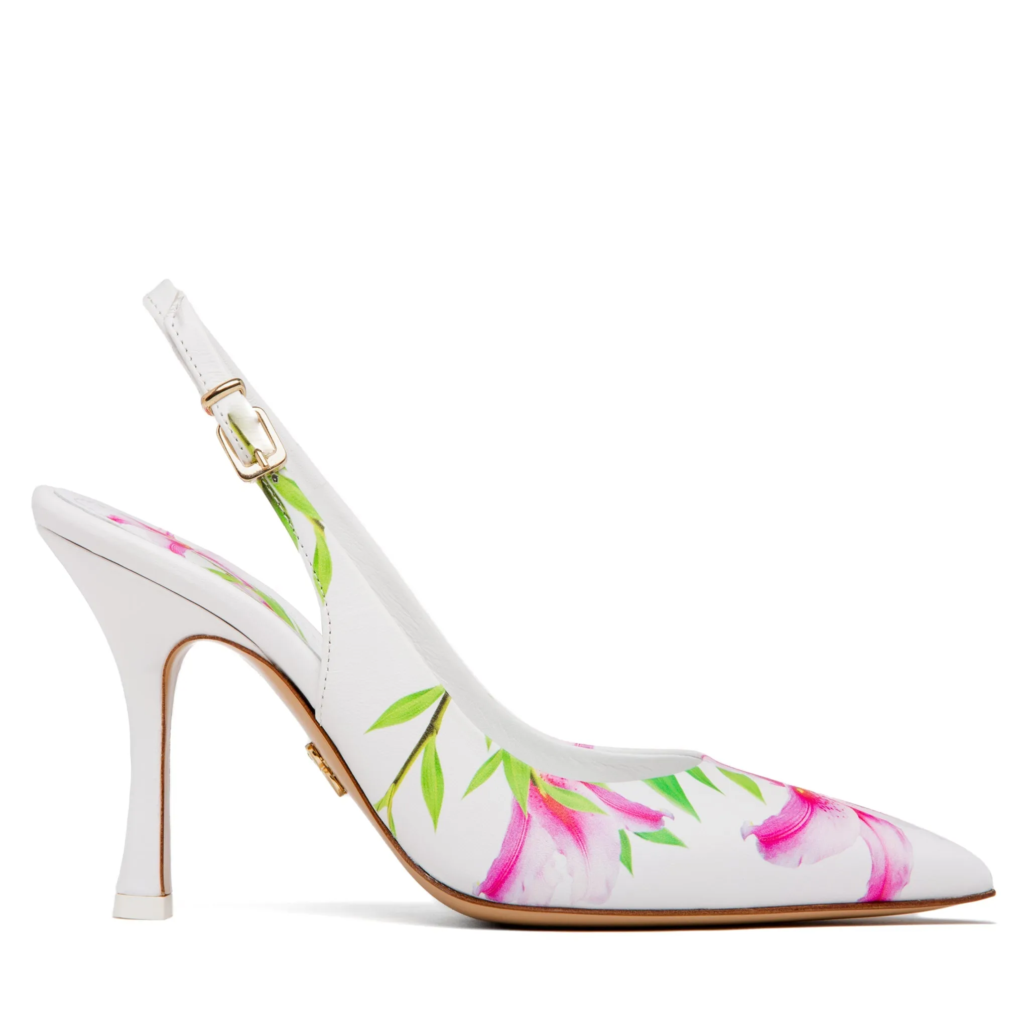 Conica White Printed Leather Slingback