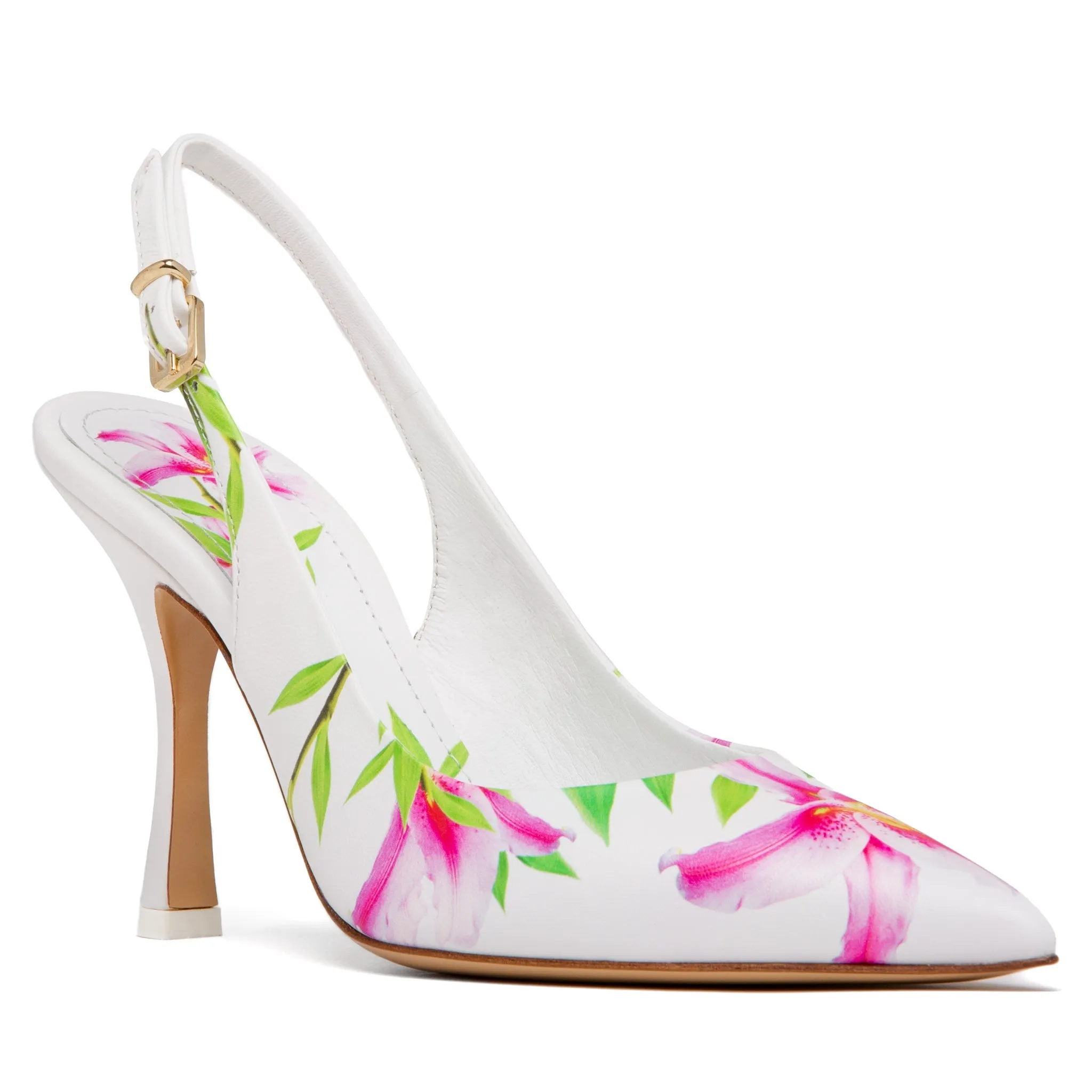 Conica White Printed Leather Slingback