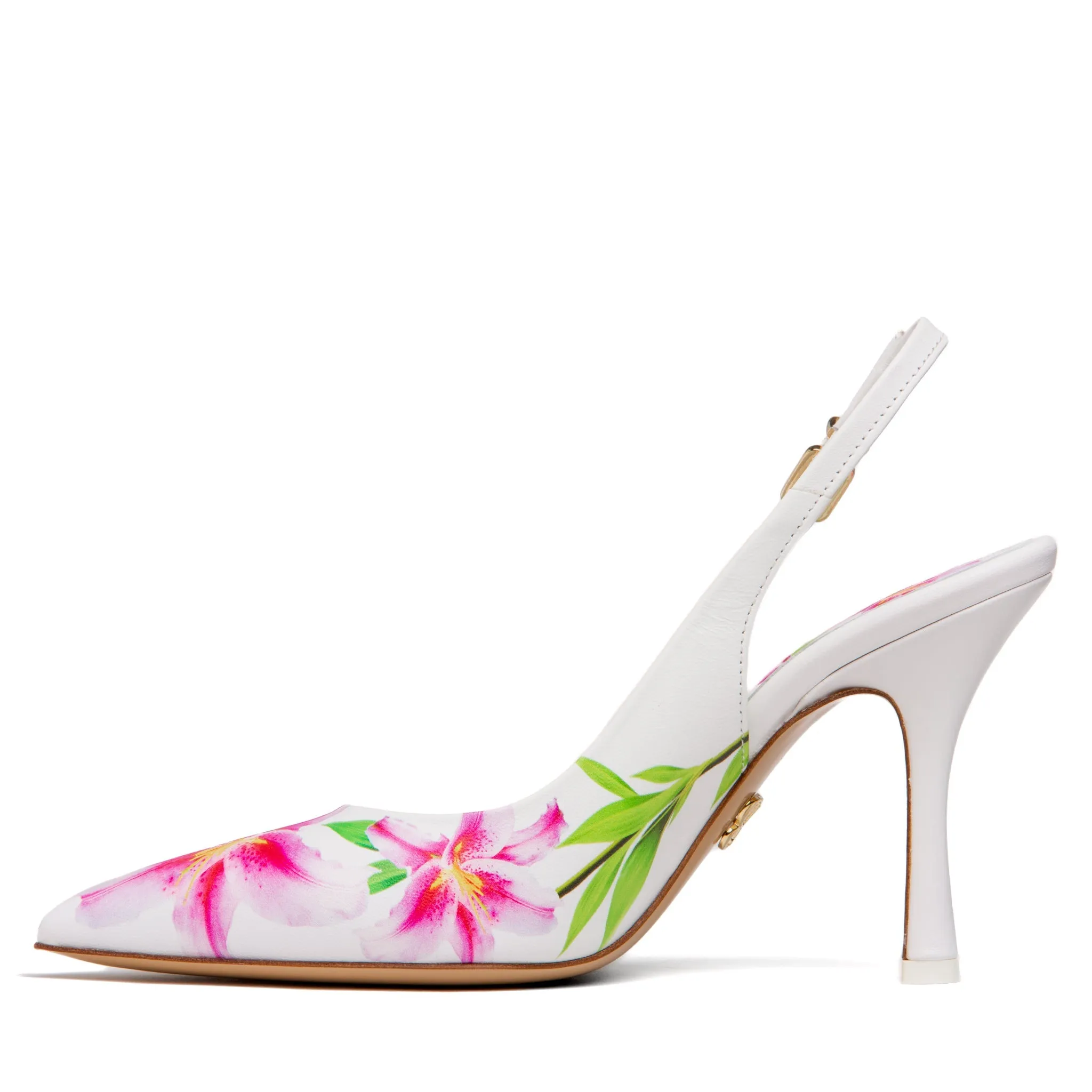 Conica White Printed Leather Slingback