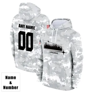 Custom Name & Number Hoodie Chicago Bears 2024 Alute to Salute to Celebrities Club Fleece Pullover Hoodie City Silhouette Hoodie Unisex