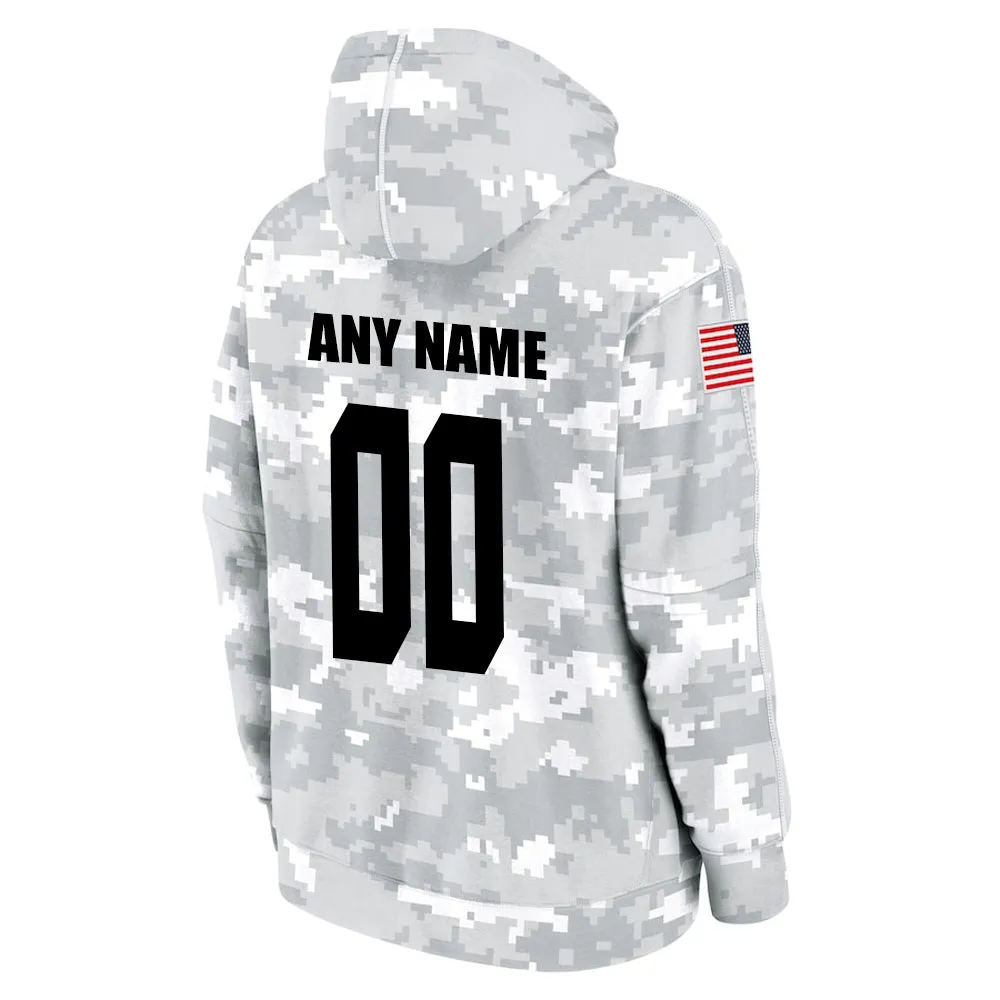 Custom Name & Number Hoodie Chicago Bears 2024 Alute to Salute to Celebrities Club Fleece Pullover Hoodie City Silhouette Hoodie Unisex