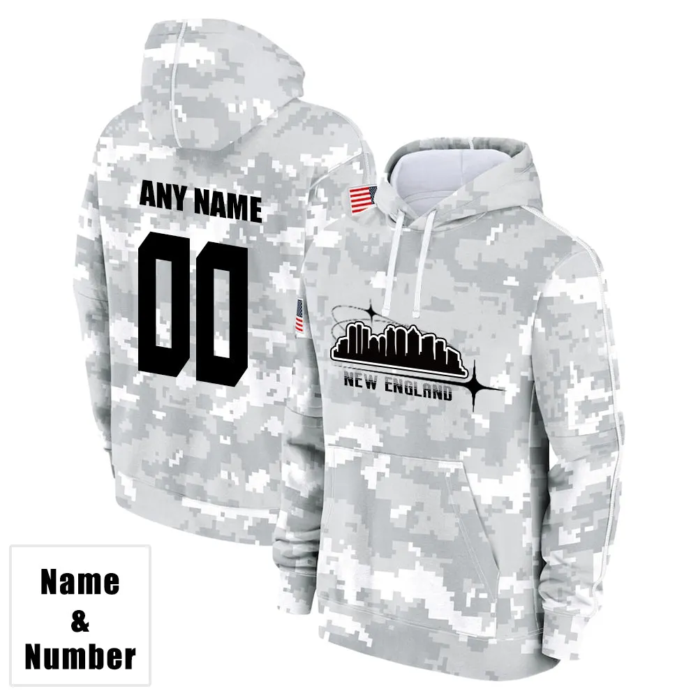 Custom Name & Number Hoodie New England Patriots 2024 Salute to Celebrities Club Fleece Pullover Hoodie City Silhouette Hoodie Unisex