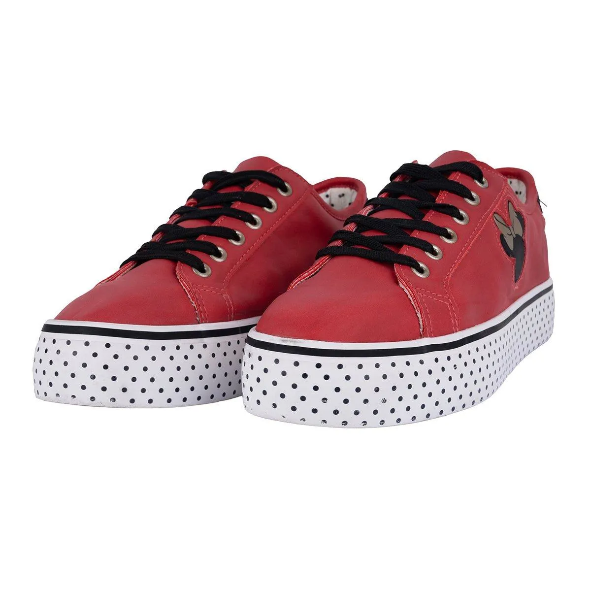 Disney Minnie Mouse Polka Dots Low-Top Sneakers Coated Fabric Red Colour For Women