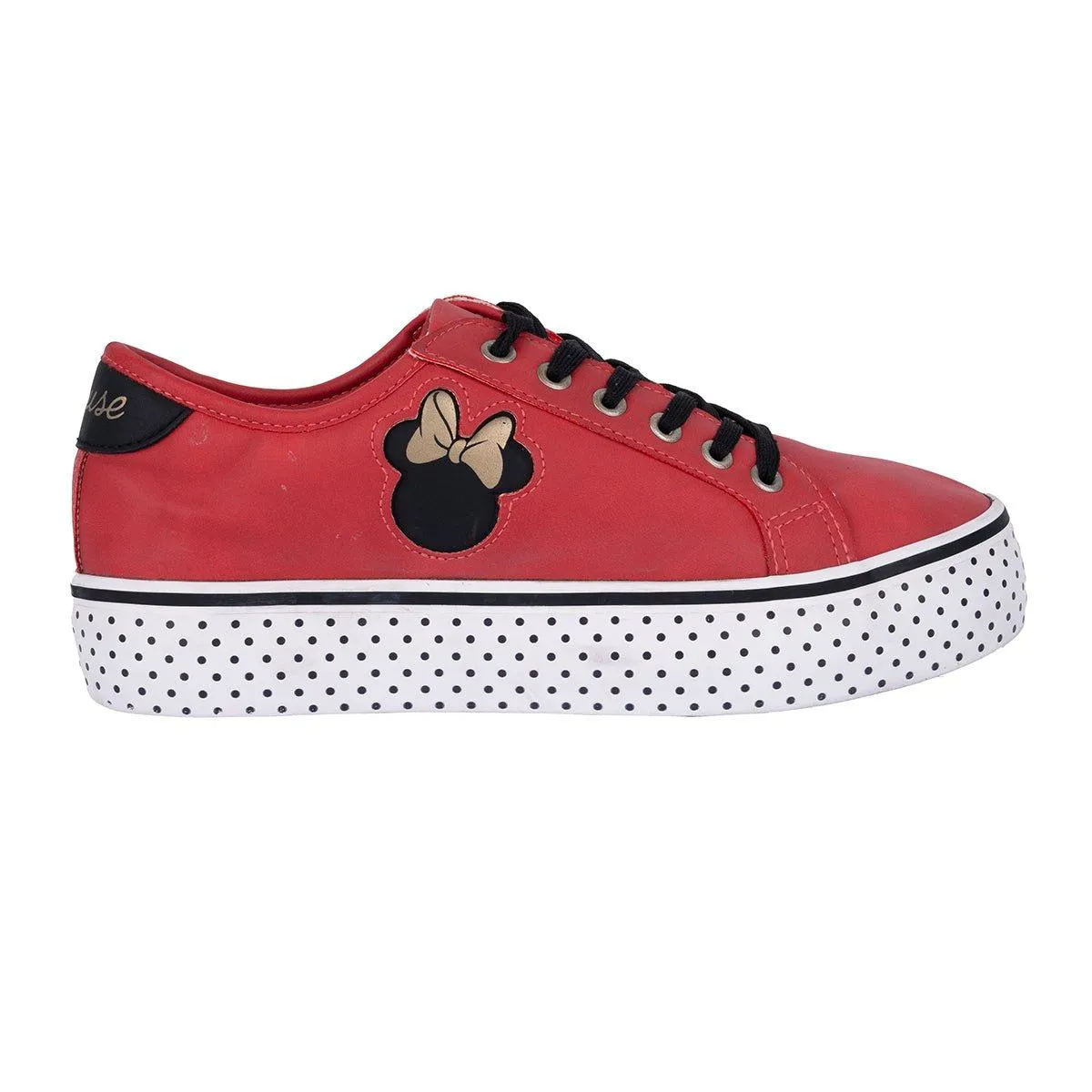 Disney Minnie Mouse Polka Dots Low-Top Sneakers Coated Fabric Red Colour For Women