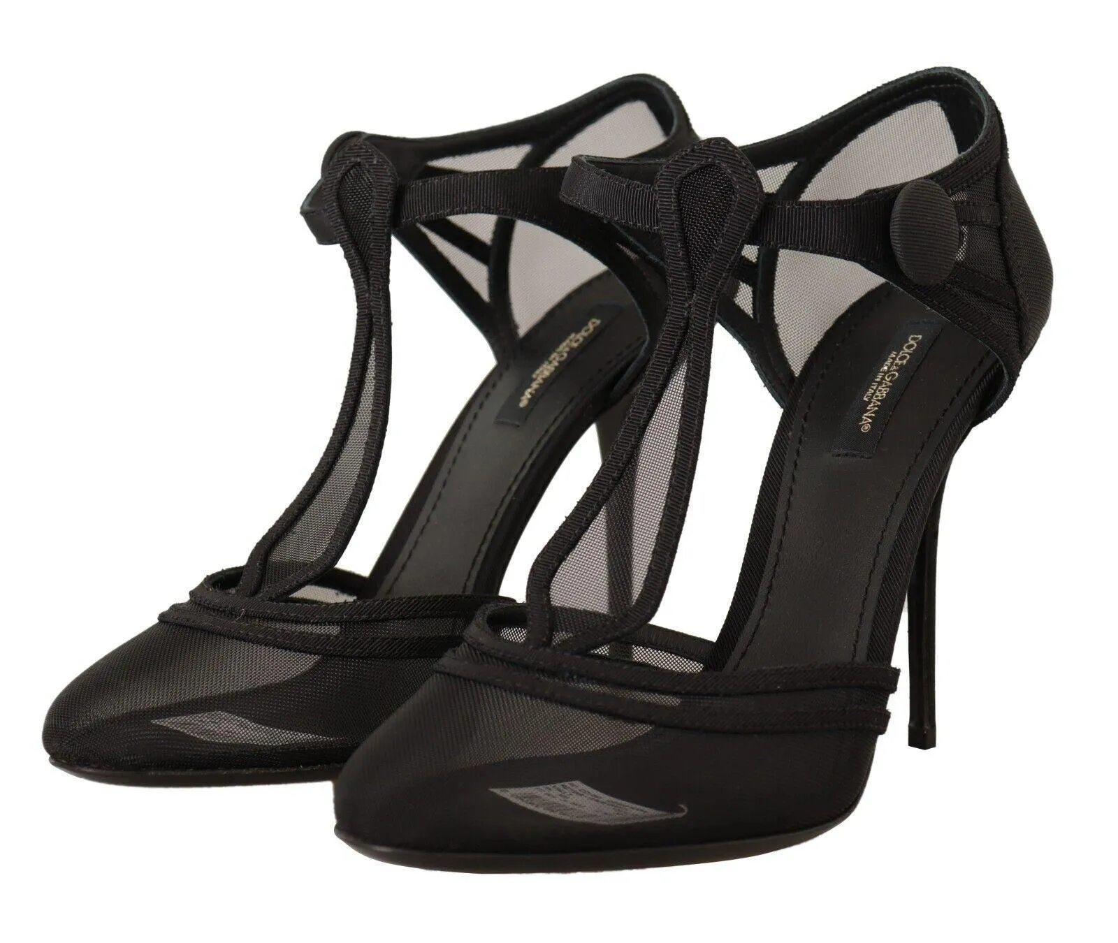 Dolce & Gabbana Black Mesh T-strap Stiletto Heels Pumps Shoes