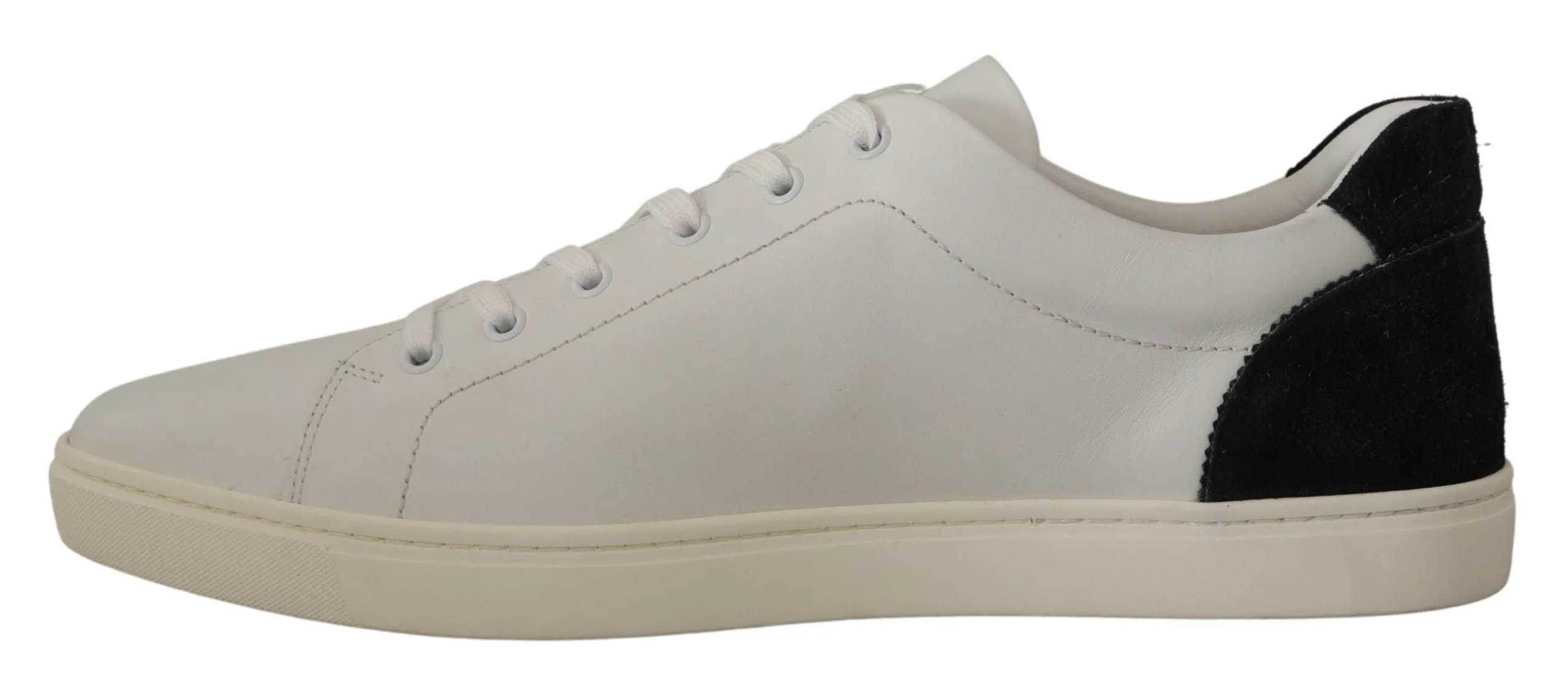 Dolce & Gabbana White Black Leather Low Shoes Sneakers