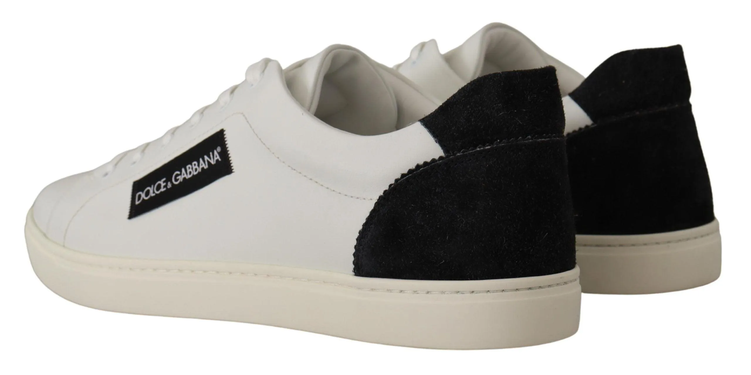 Dolce & Gabbana White Black Leather Low Shoes Sneakers