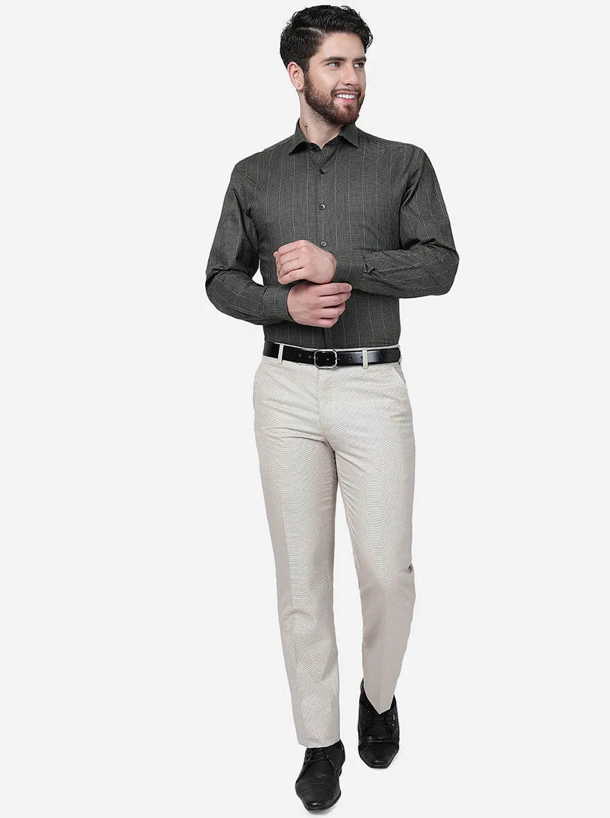 Green & Black Striped Regular Fit Formal Shirt | JadeBlue