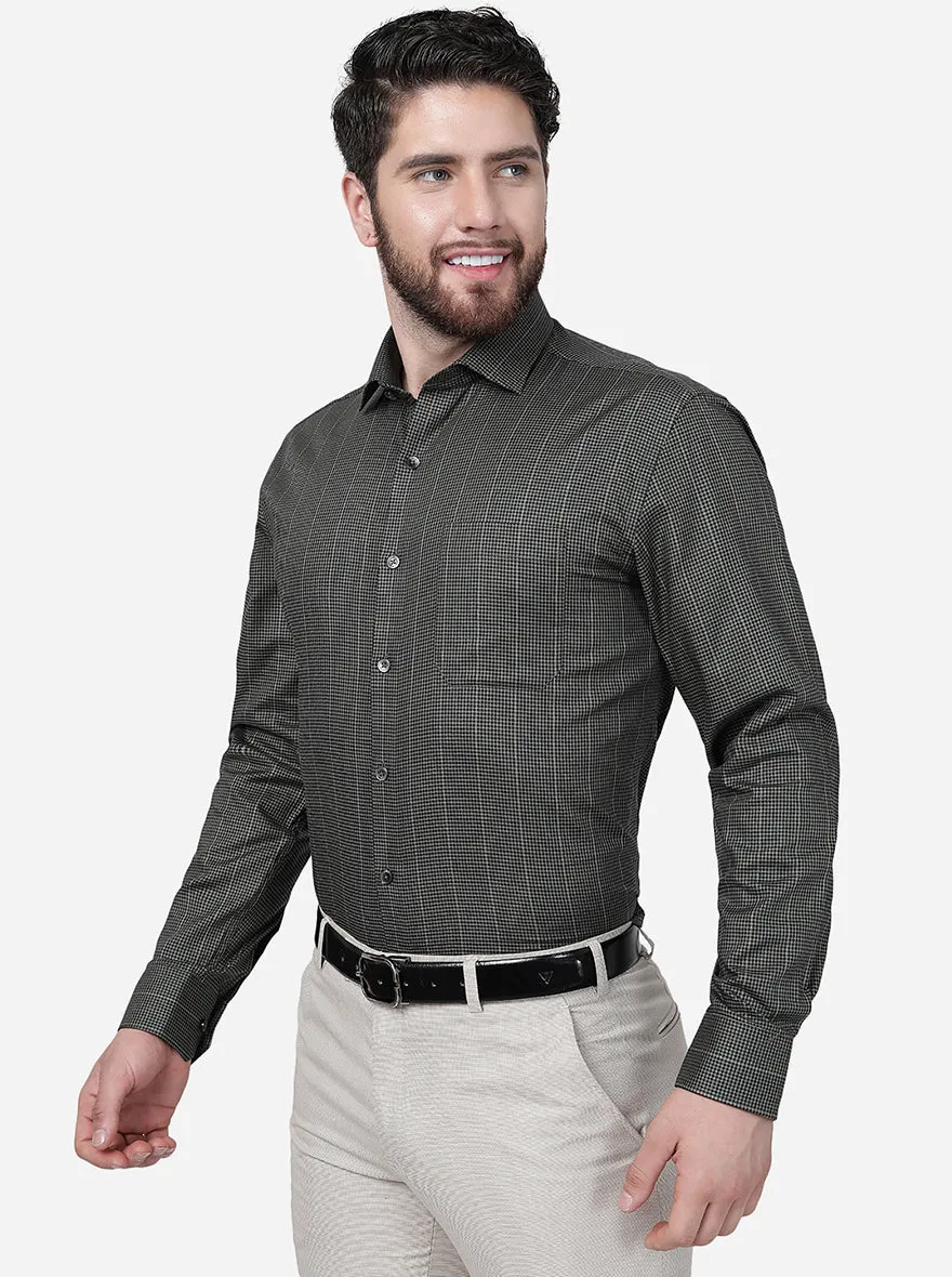 Green & Black Striped Regular Fit Formal Shirt | JadeBlue