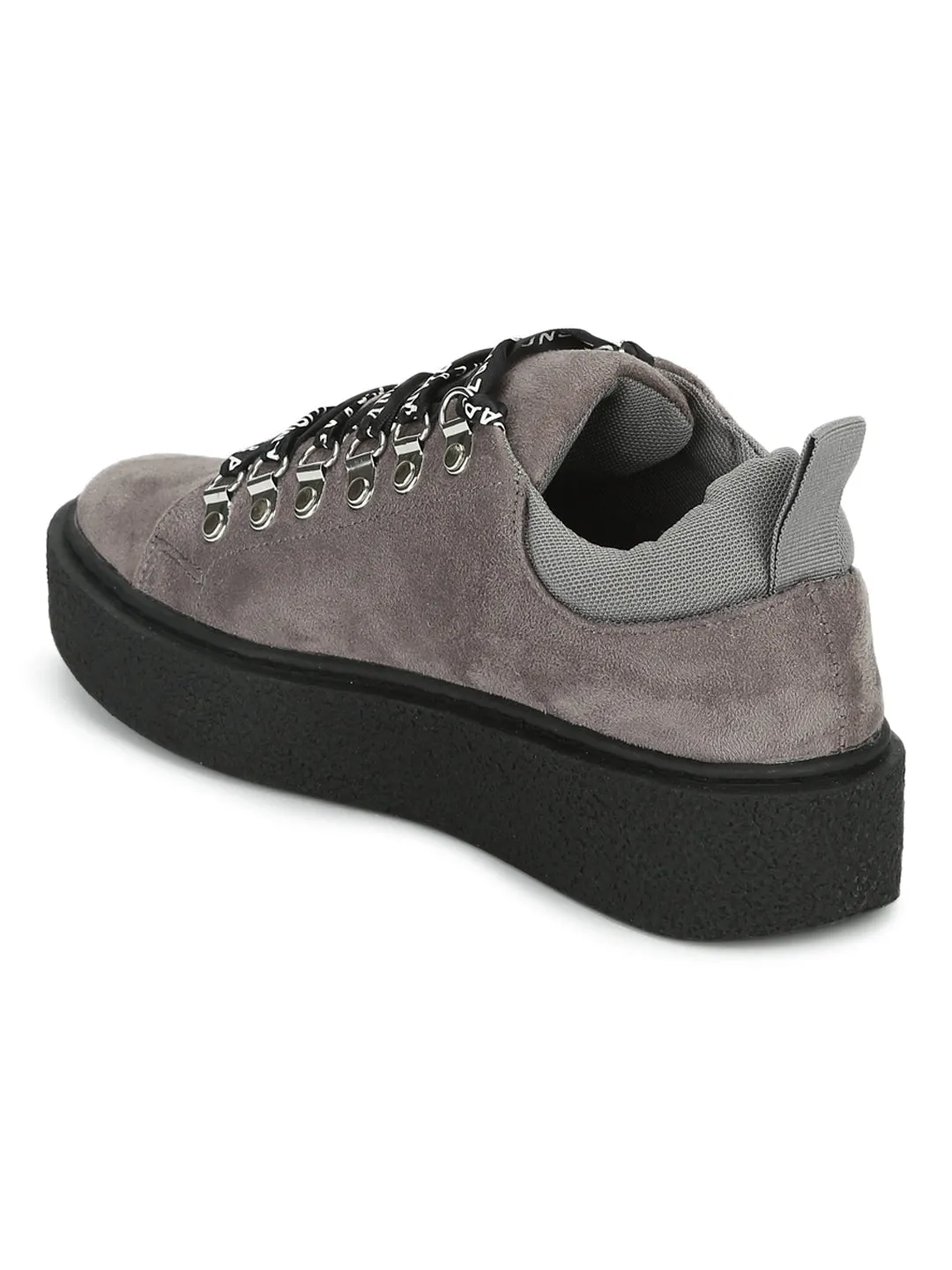 Grey Suede Lace-Up Sneakers