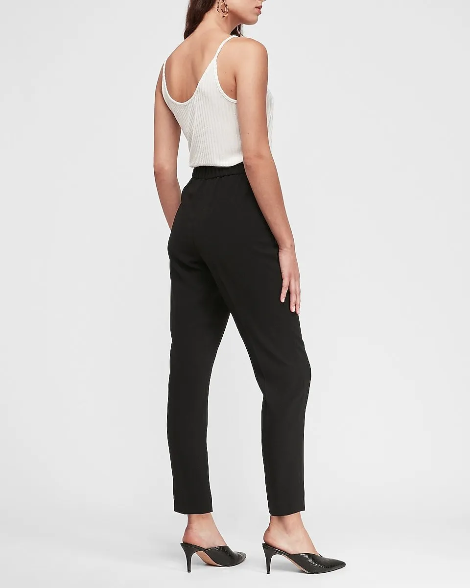 High Waisted Pleated Button Front Ankle Pant in Pitch Black