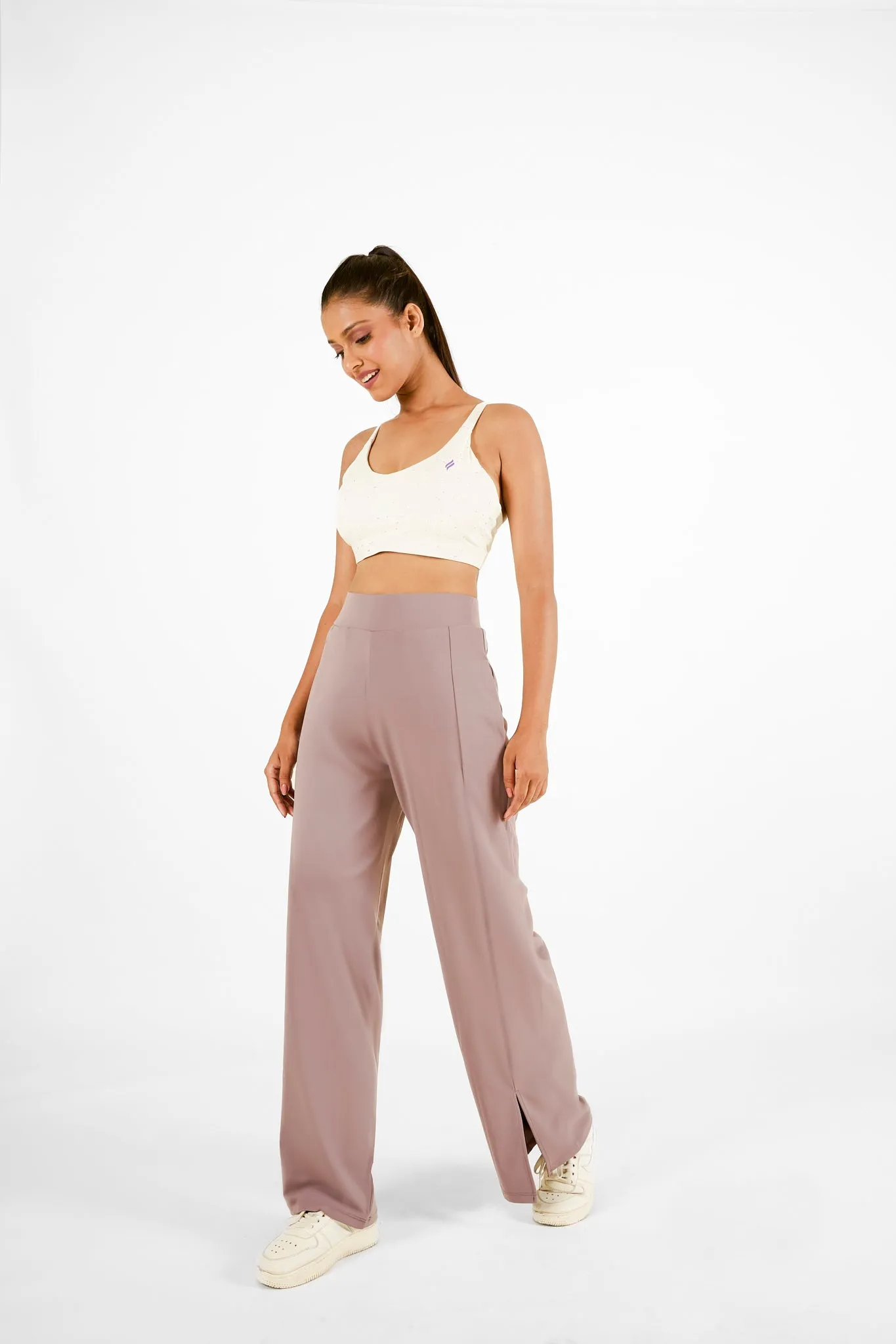 High waisted side slit flare pants with pockets