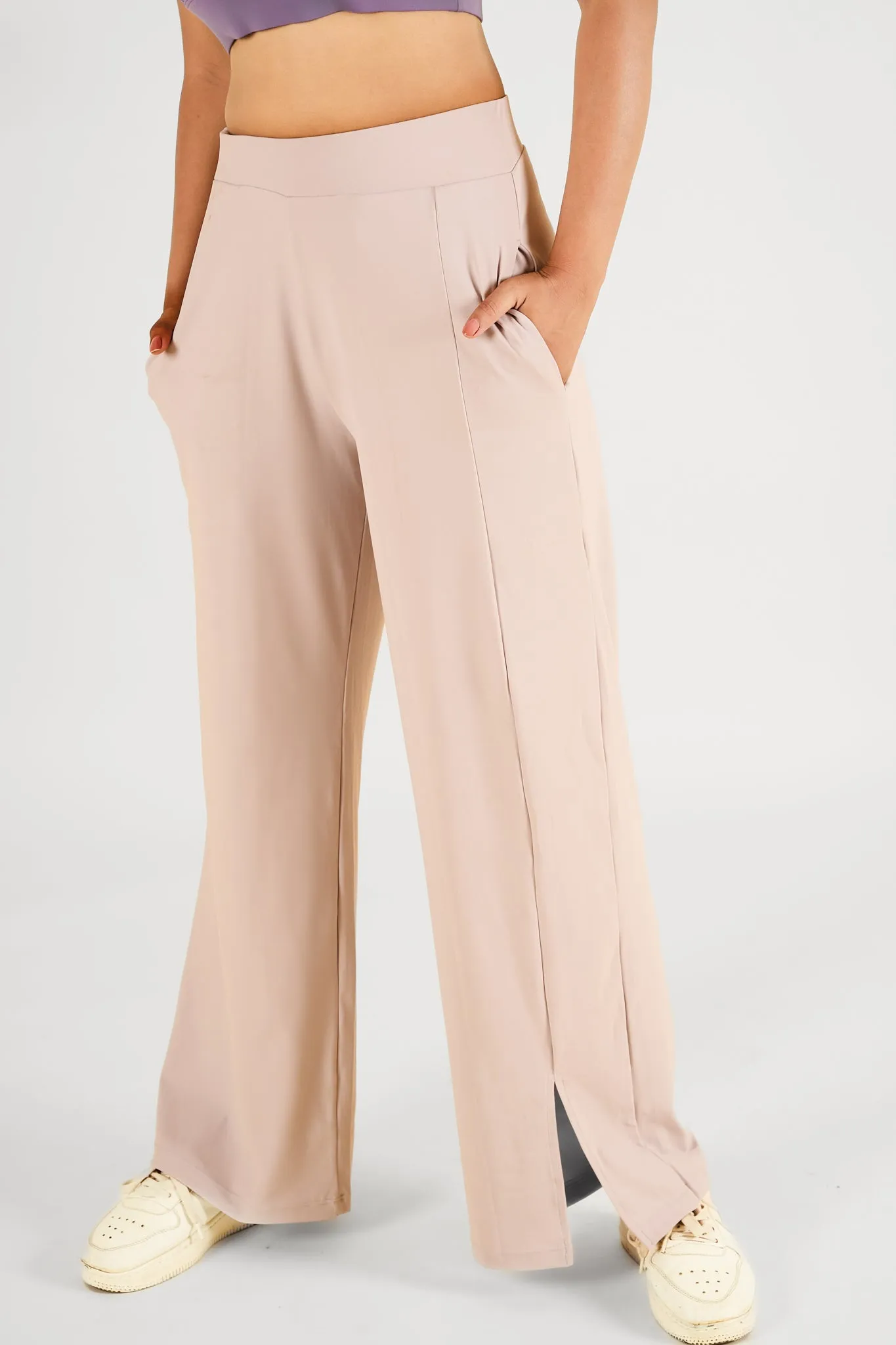 High waisted side slit flare pants with pockets