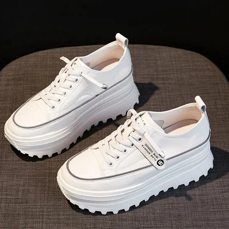 Joskaa 2024 New White Leather Platform Sneakers