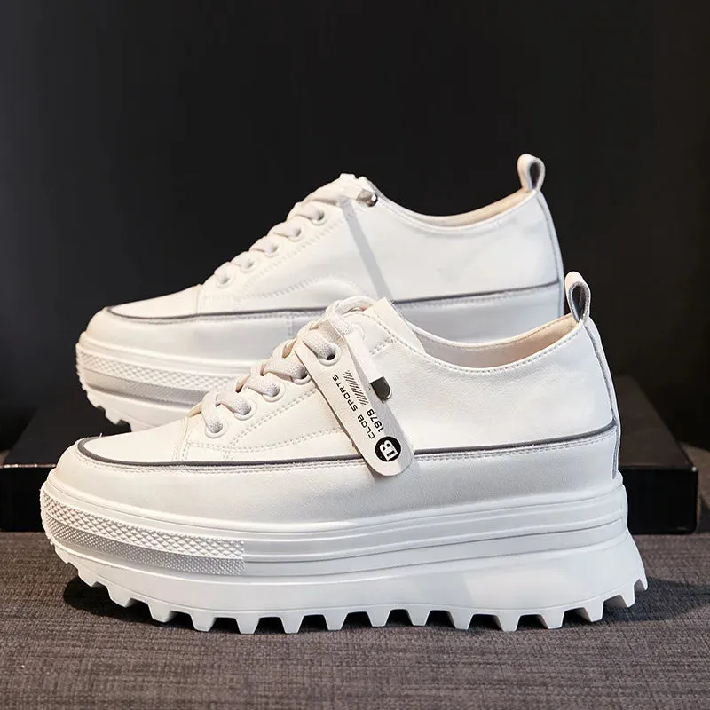 Joskaa 2024 New White Leather Platform Sneakers