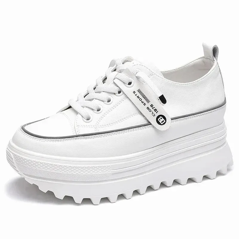 Joskaa 2024 New White Leather Platform Sneakers