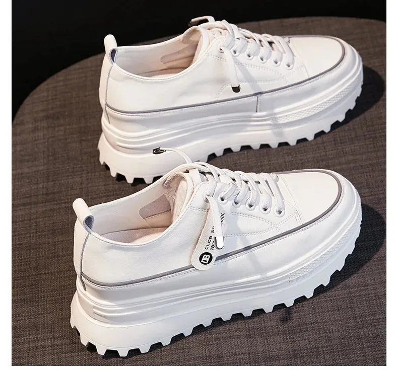 Joskaa 2024 New White Leather Platform Sneakers