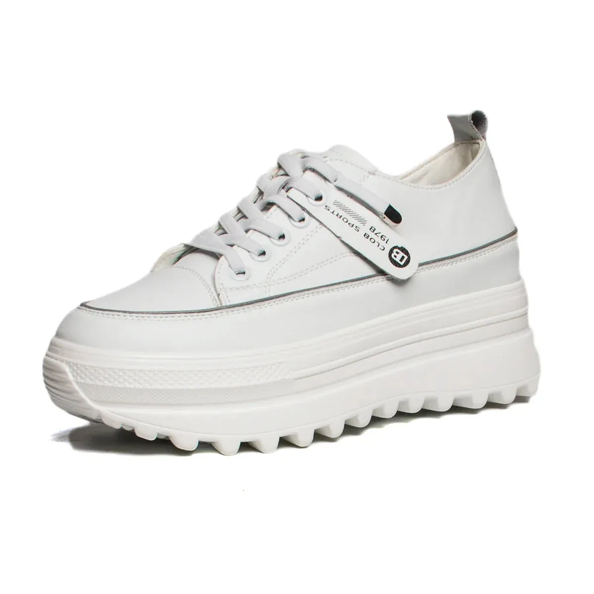 Joskaa 2024 New White Leather Platform Sneakers