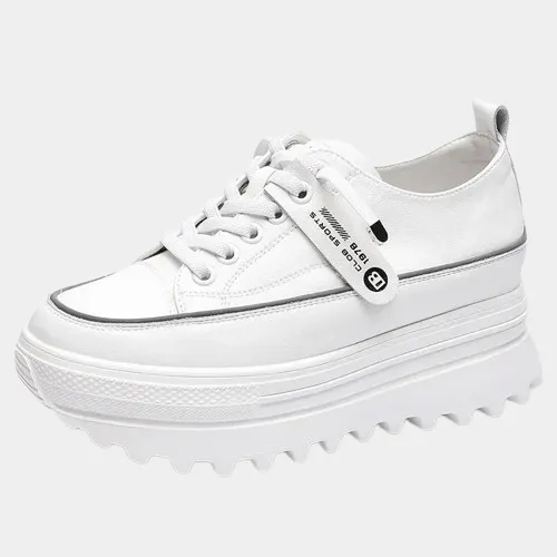 Joskaa 2024 New White Leather Platform Sneakers