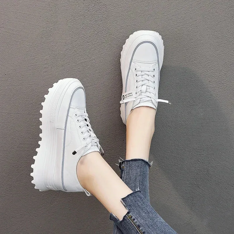 Joskaa 2024 New White Leather Platform Sneakers