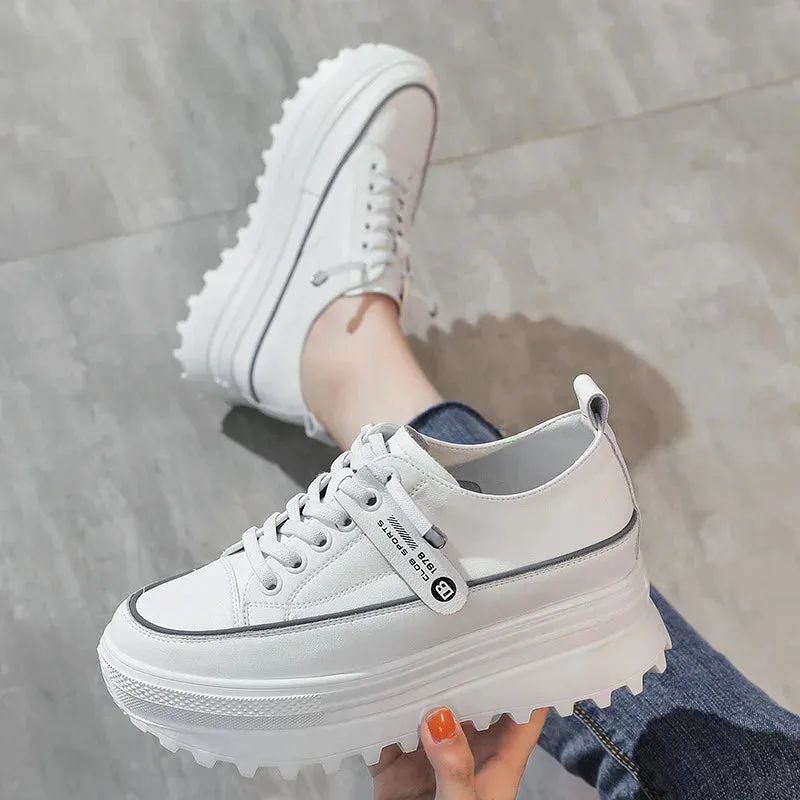 Joskaa 2024 New White Leather Platform Sneakers