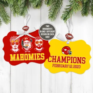 kansas city football christmas ornament champions 2023 funny two sided mahomies and champions 2023 ornaments two ornaments in one