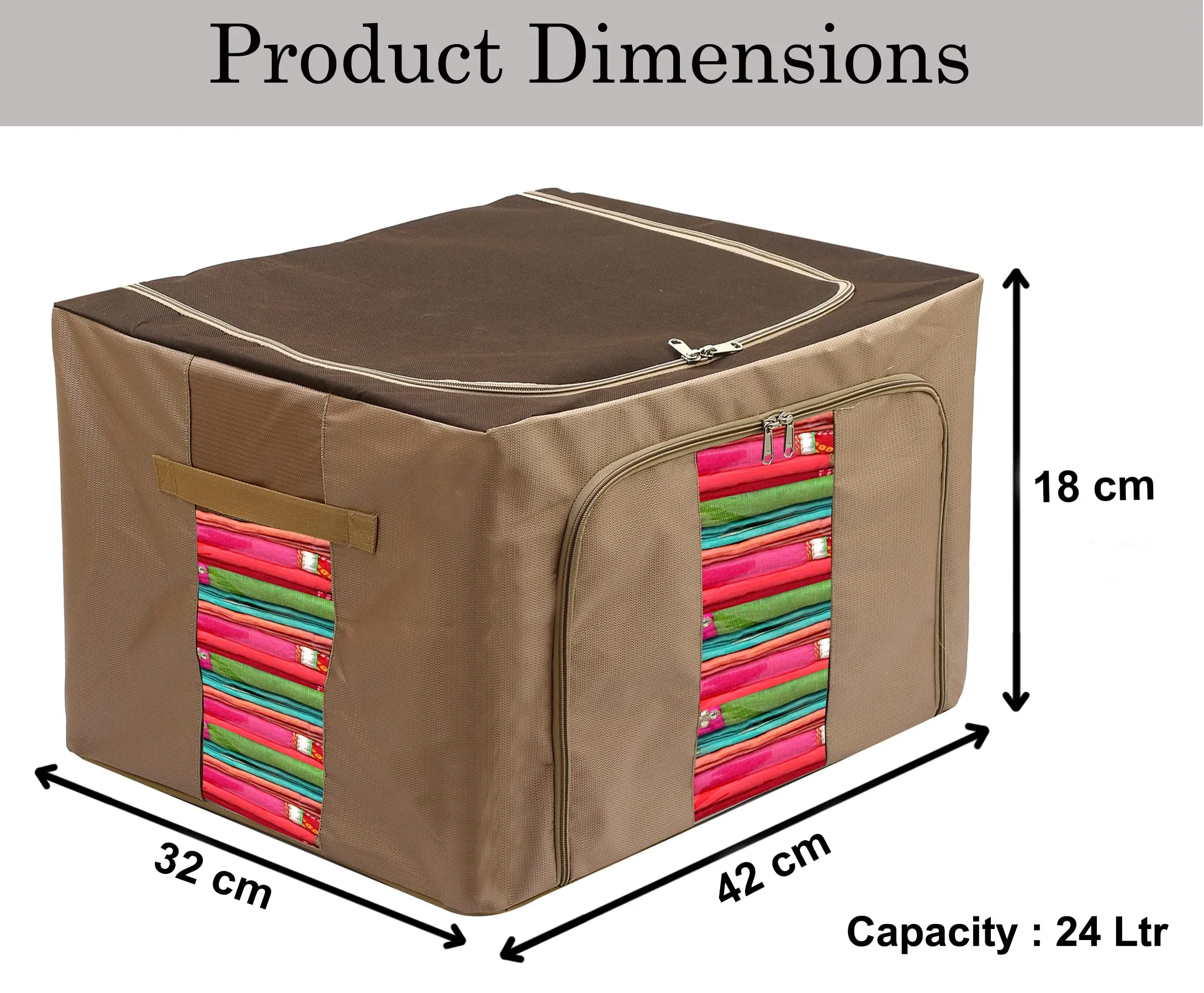 Kuber Industries Steel Frame Living Box, Closet Organizer, Cloth Storage Boxes for Wardrobe With Clear Window, 24Ltr.- Pack of 2 (Brown)-44KM0284