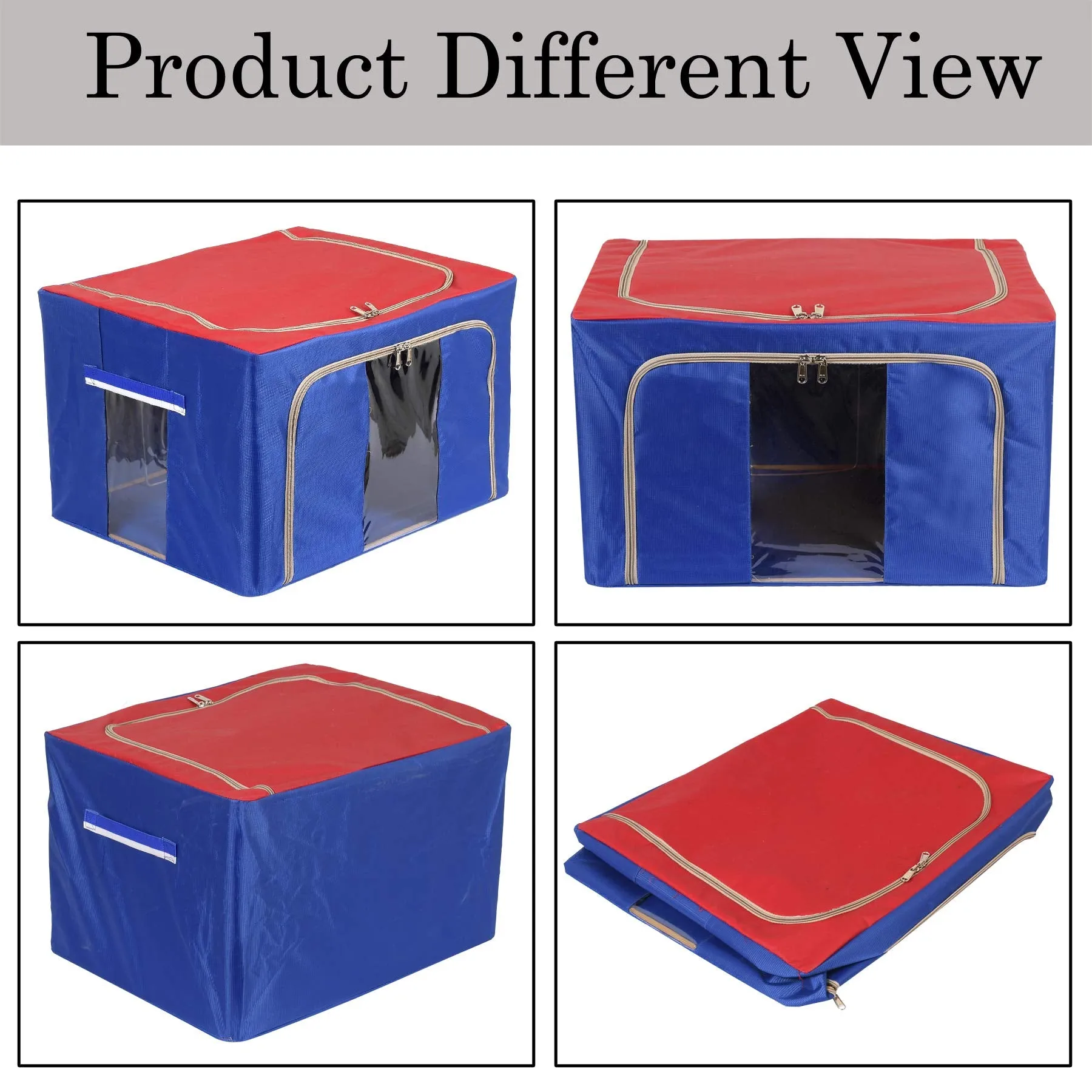 Kuber Industries Steel Frame Living Box, Closet Organizer, Cloth Storage Boxes for Wardrobe With Clear Window, 24Ltr.- Pack of 2 (Red & Blue)-44KM0288