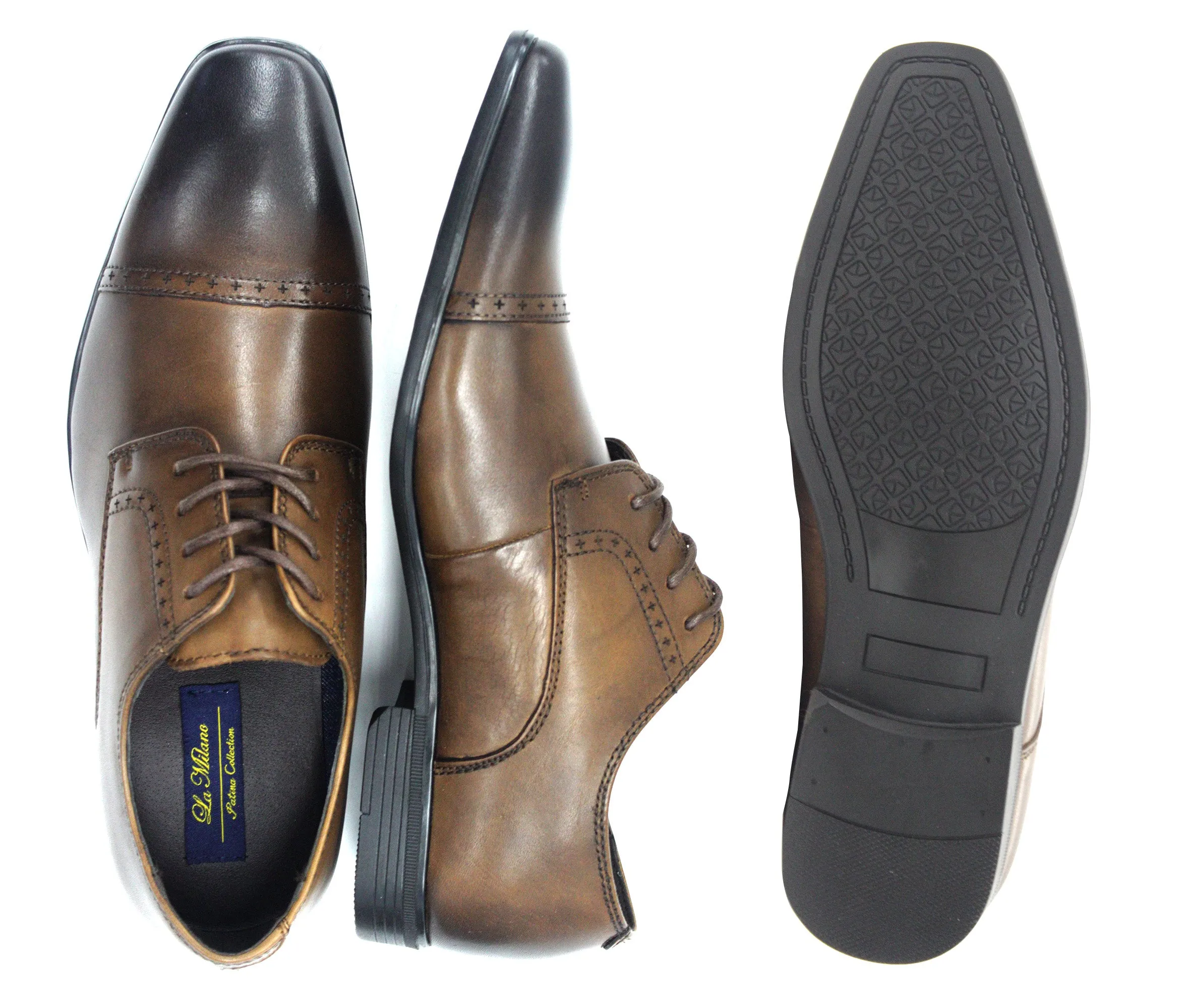 LA MILANO,CAP TOE-LACE UP-SHOES-A11230-BROWN