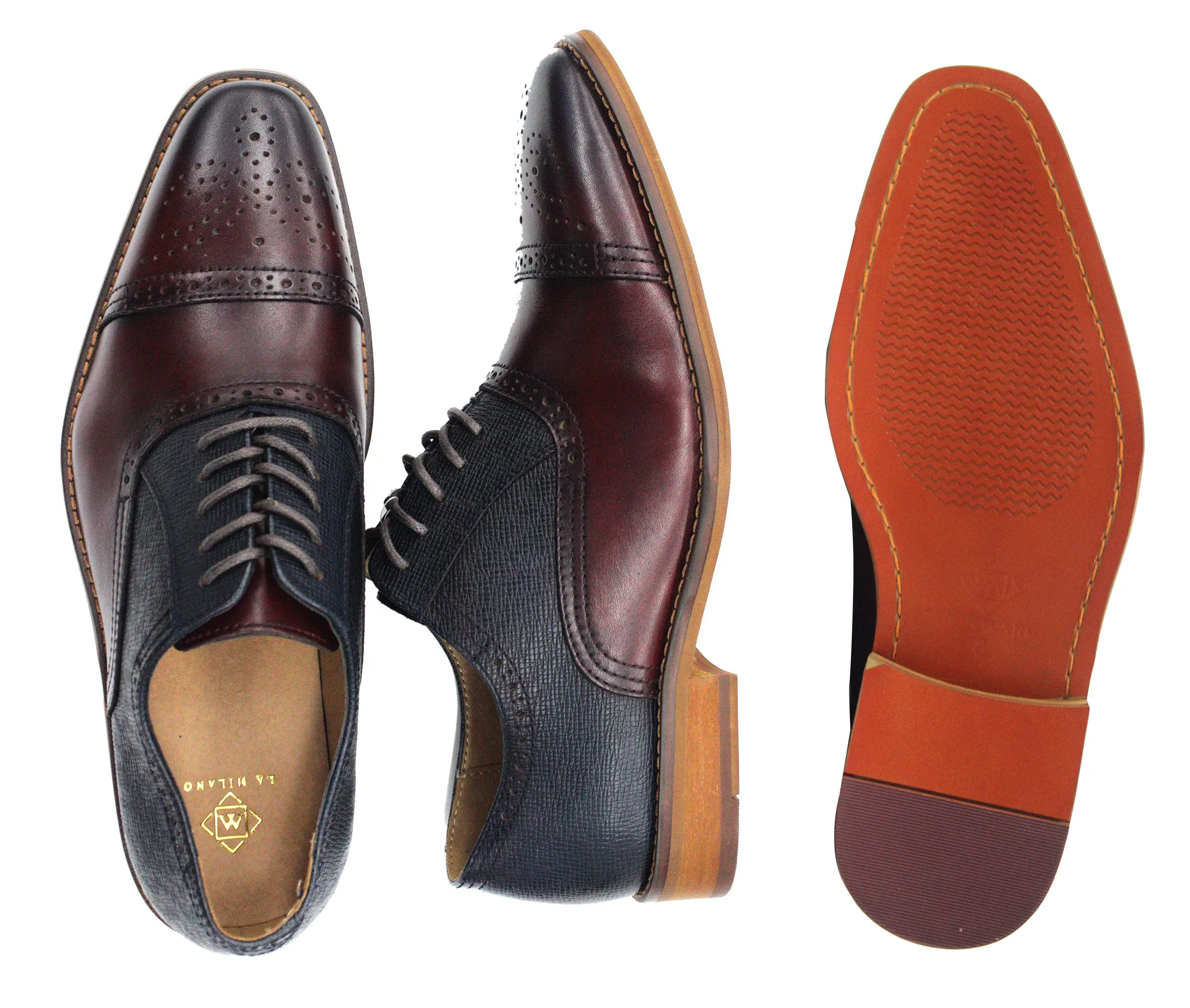 LA MILANO,CAP TOE-LACE UP-SHOES-A120080-BURG/NVY