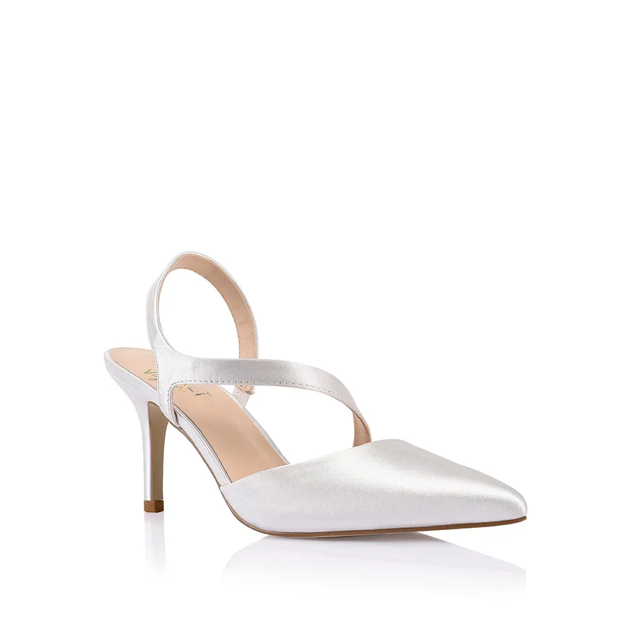 Lemon Point Toe Heels - Ivory Satin