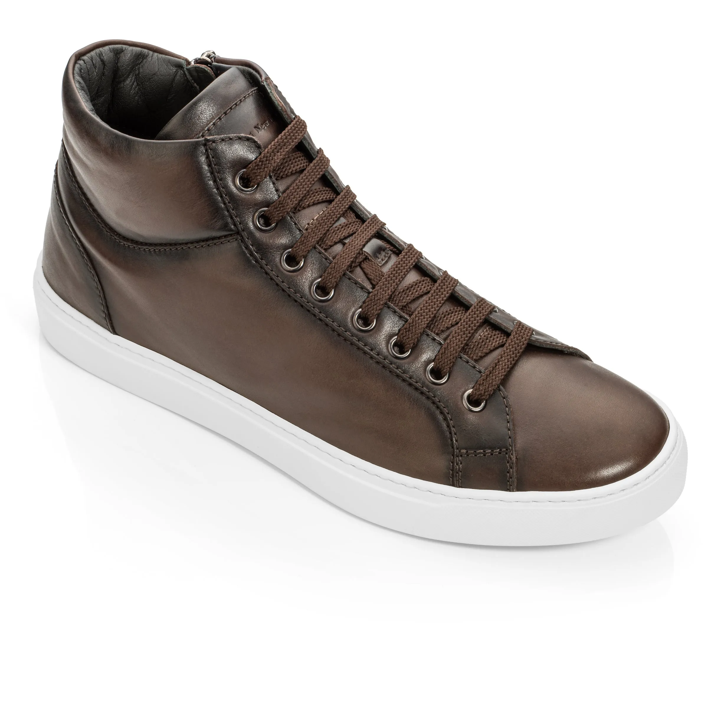 Leonardo Burnished Brown Nappa High Top Sneaker