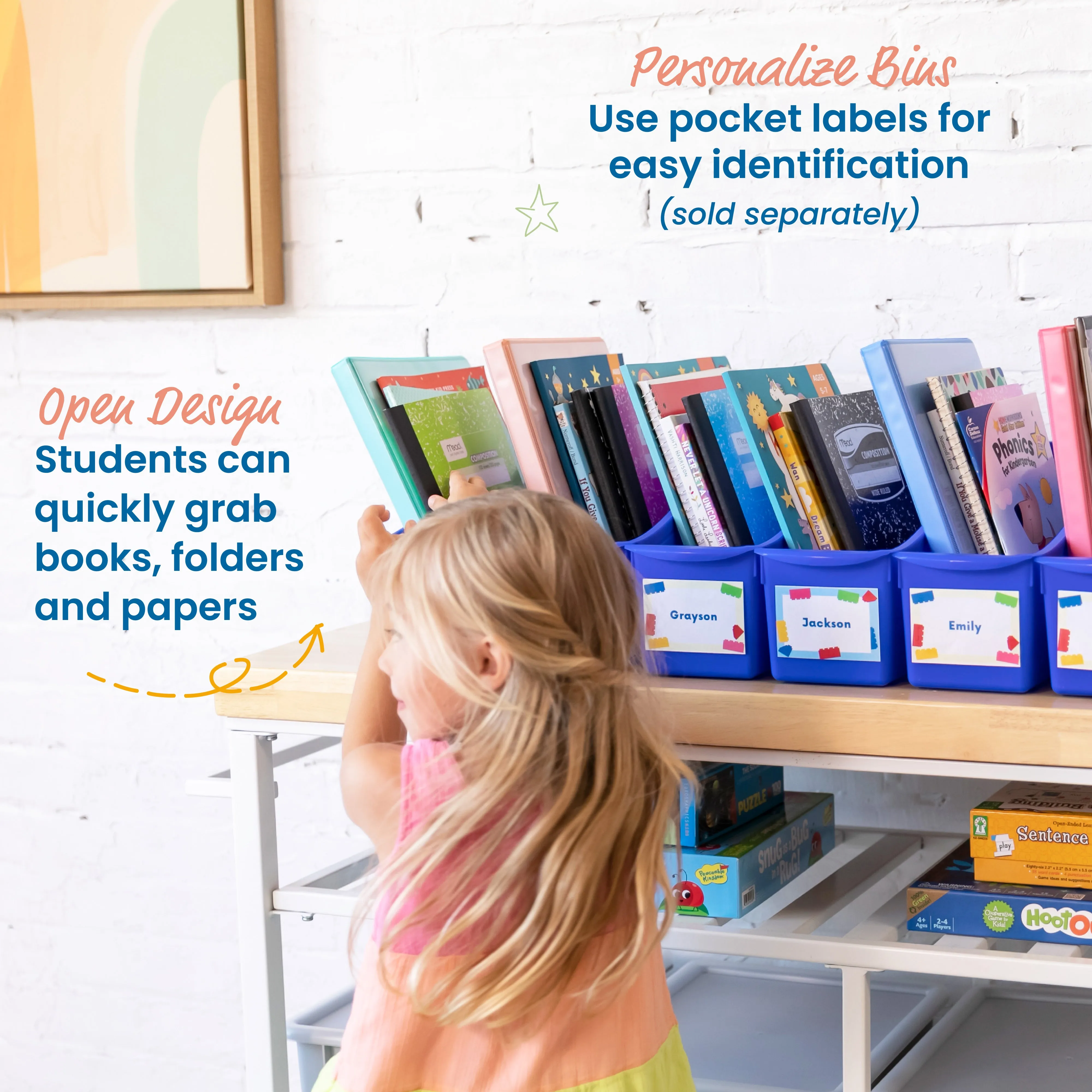 Linking Book Bins, Colorful Connecting Storage