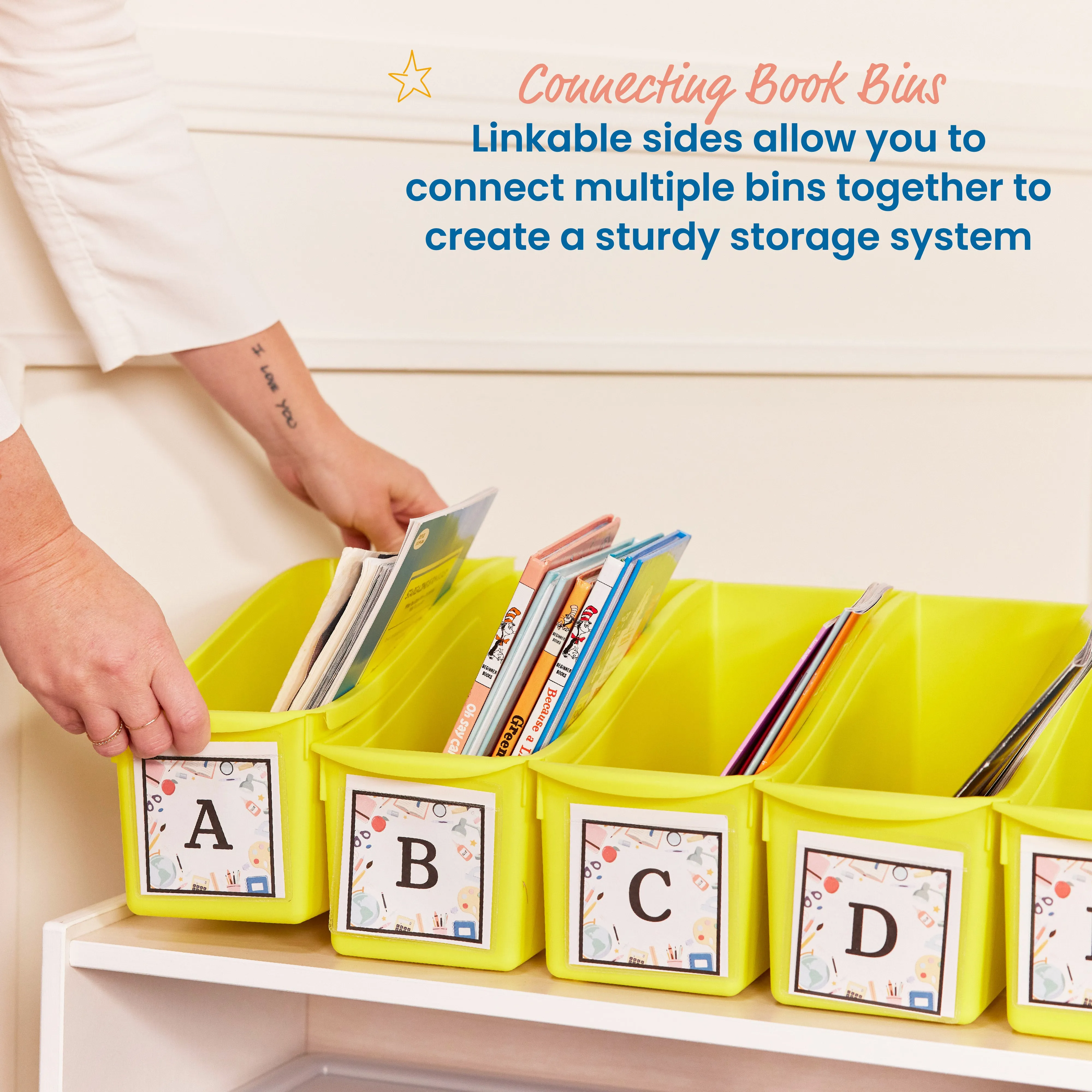 Linking Book Bins, Colorful Connecting Storage