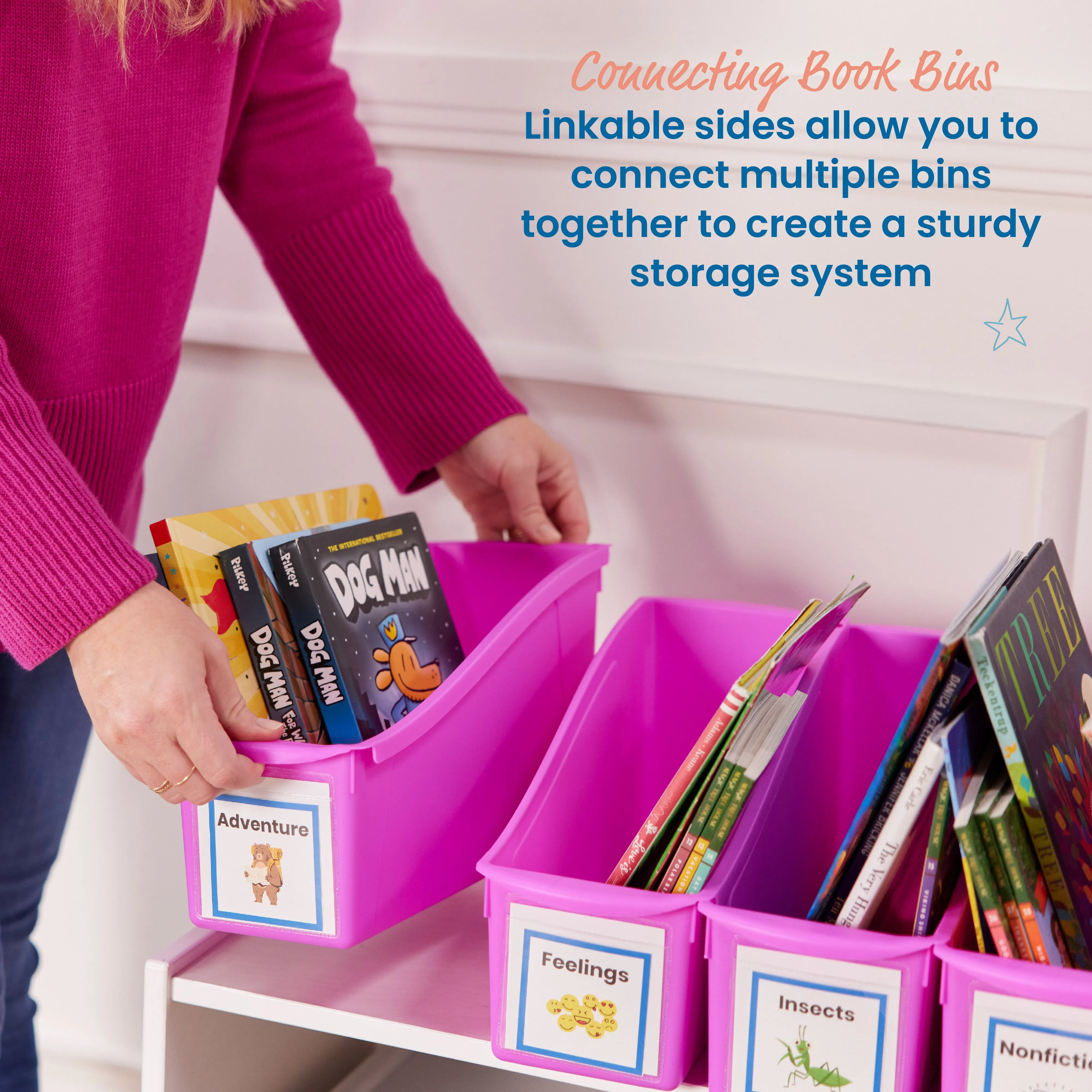 Linking Book Bins, Colorful Connecting Storage