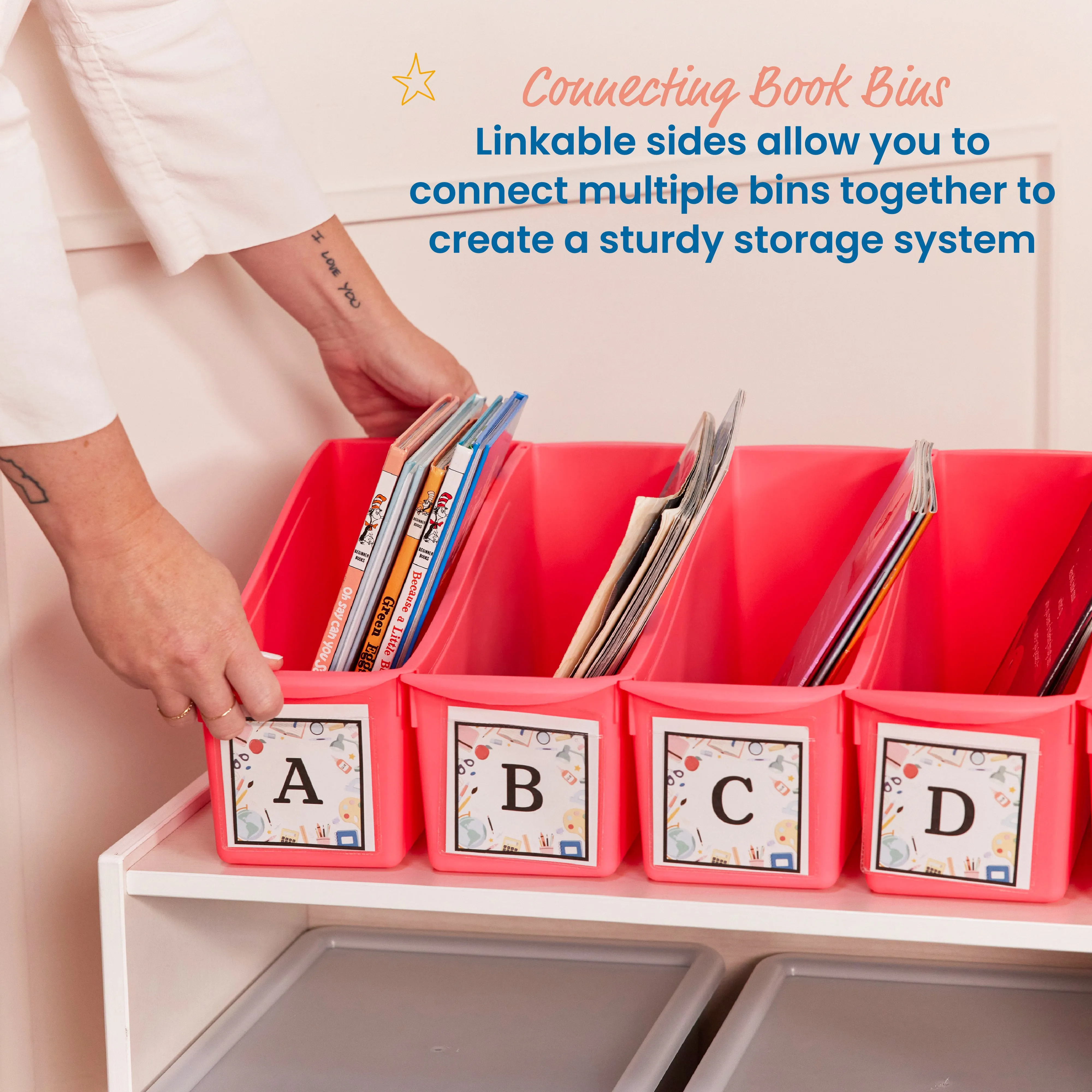 Linking Book Bins, Colorful Connecting Storage