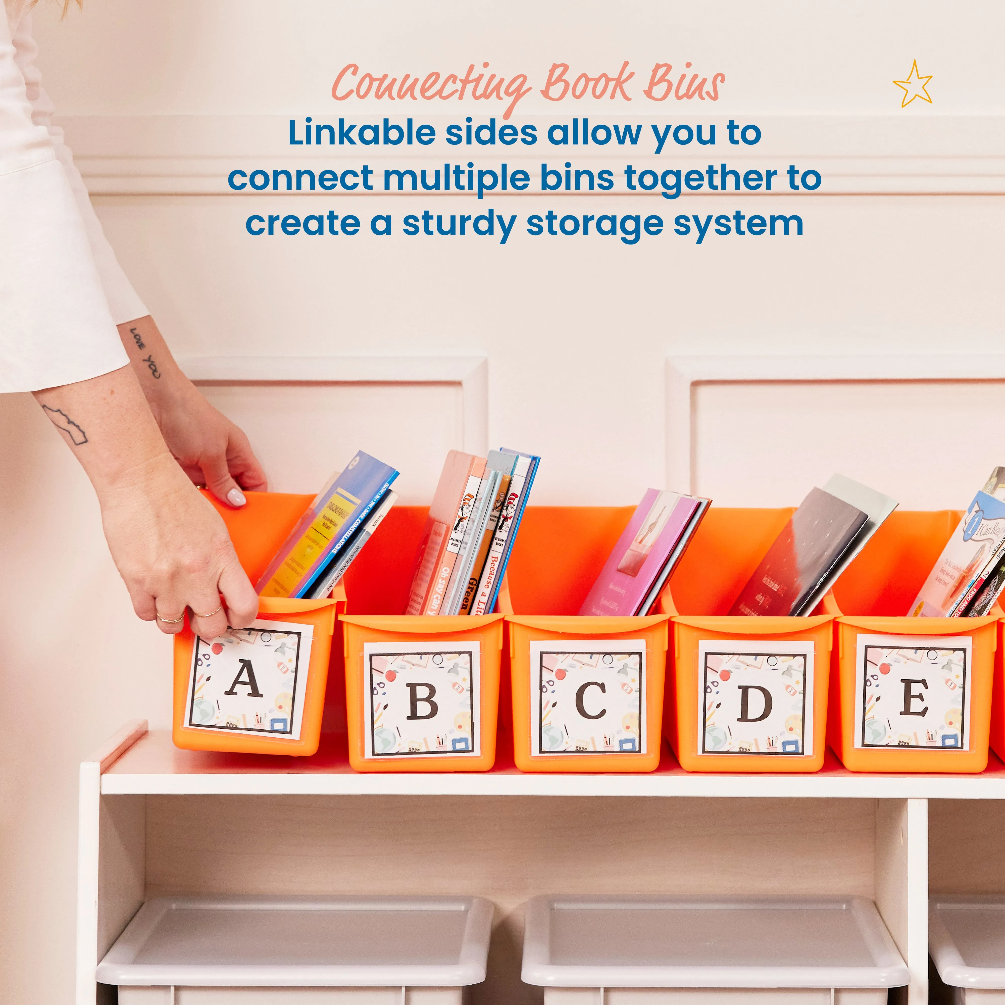 Linking Book Bins, Colorful Connecting Storage