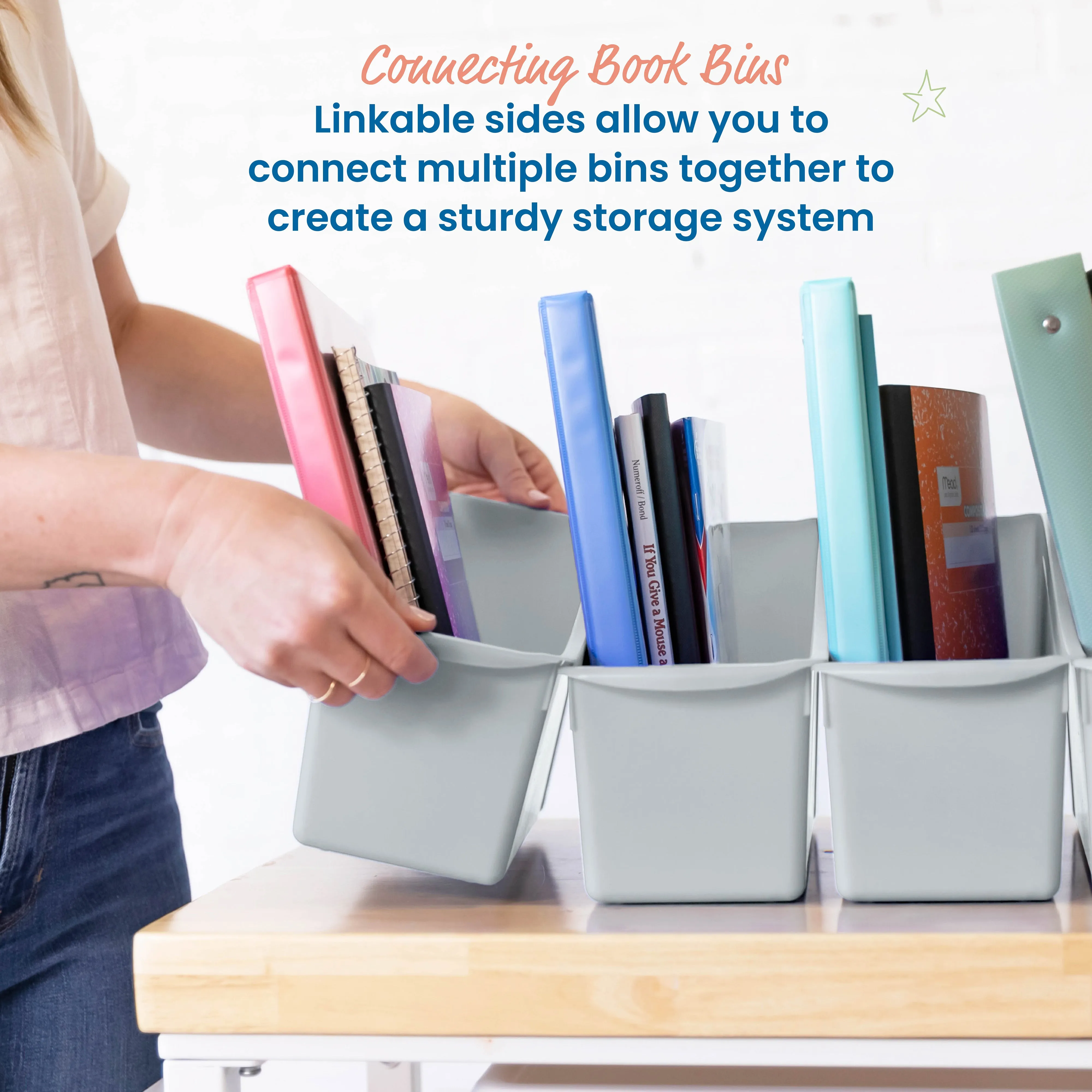 Linking Book Bins, Colorful Connecting Storage