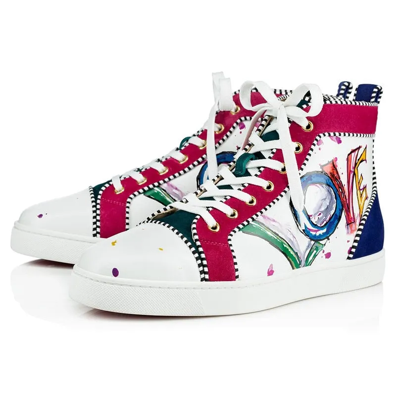 Love Graffiti Prints High Top Men Leather Sneakers