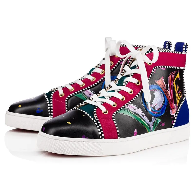 Love Graffiti Prints High Top Men Leather Sneakers