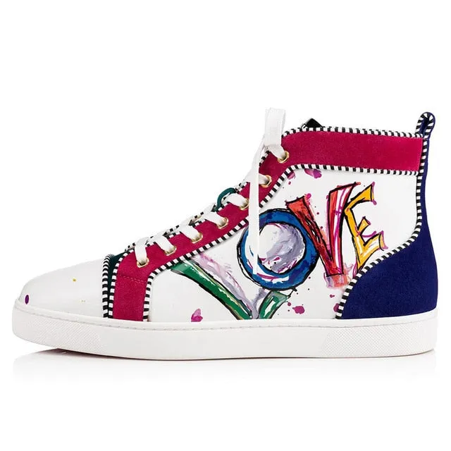 Love Graffiti Prints High Top Men Leather Sneakers