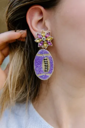 LSU Purple Beaded Football Earrings