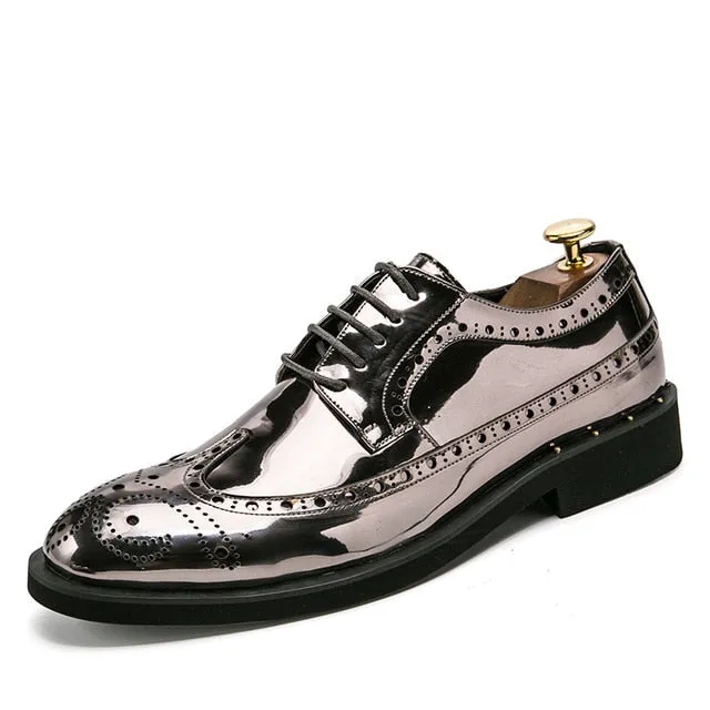 Luxury Leather Gold Business Dress Oxford Brogue Shoes