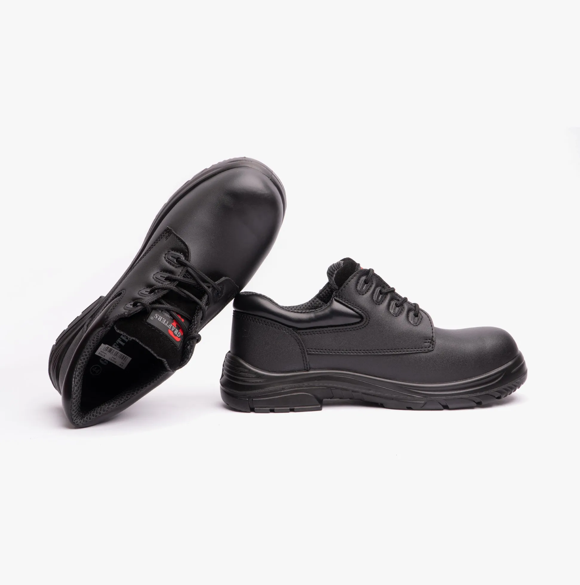 M9504A Mens Leather Super Wide Safety Shoes Black