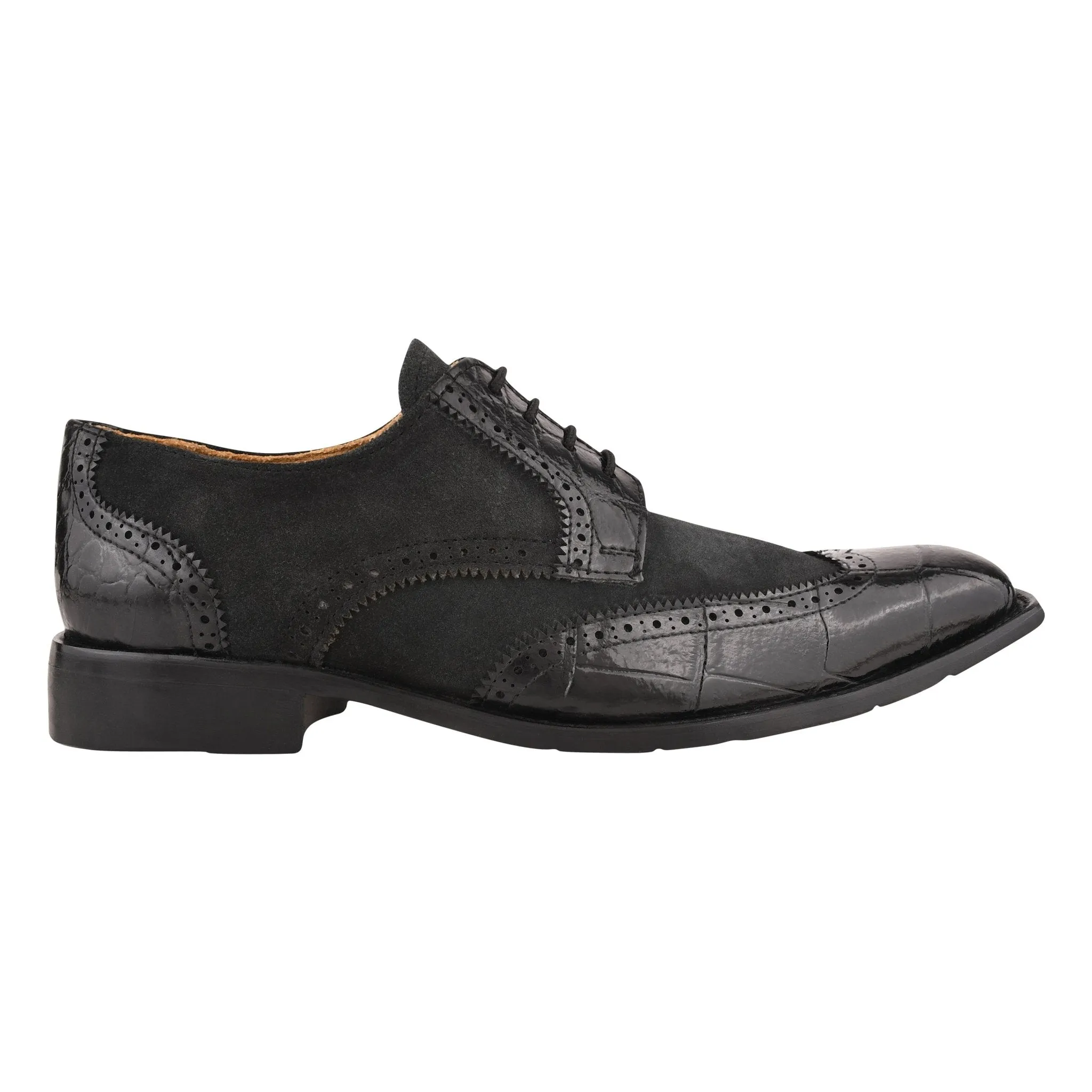 Macon Leather and Suede Crocodile Printed Oxford Dress Shoes